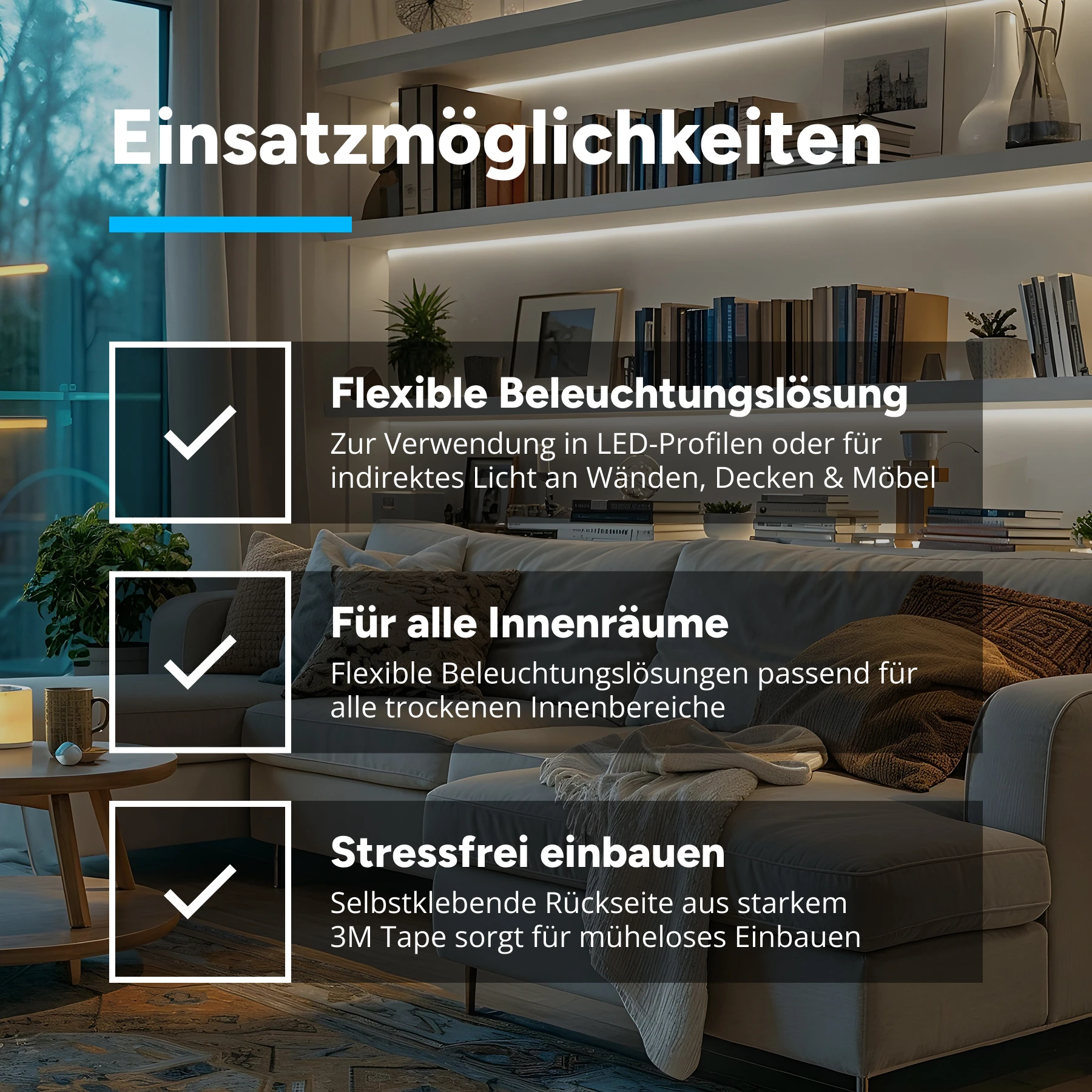 12V COB LED Streifen - neutralweiß - alle 1cm teilbar - 8mm breit - 129cm - 516 LED Chips - 11,6 Watt - 1161 Lumen - ohne Eingangskabel - Löten erforderlich