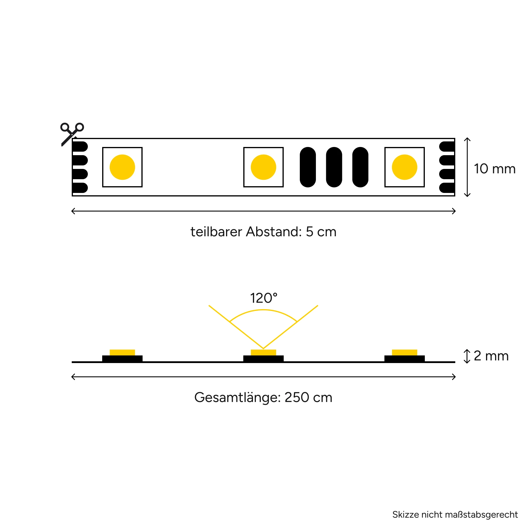 12V RGB LED Streifen Set mit Fernbedienung und Netzteil, 250cm Länge, Farbwechsel mit Einbaunetzteil