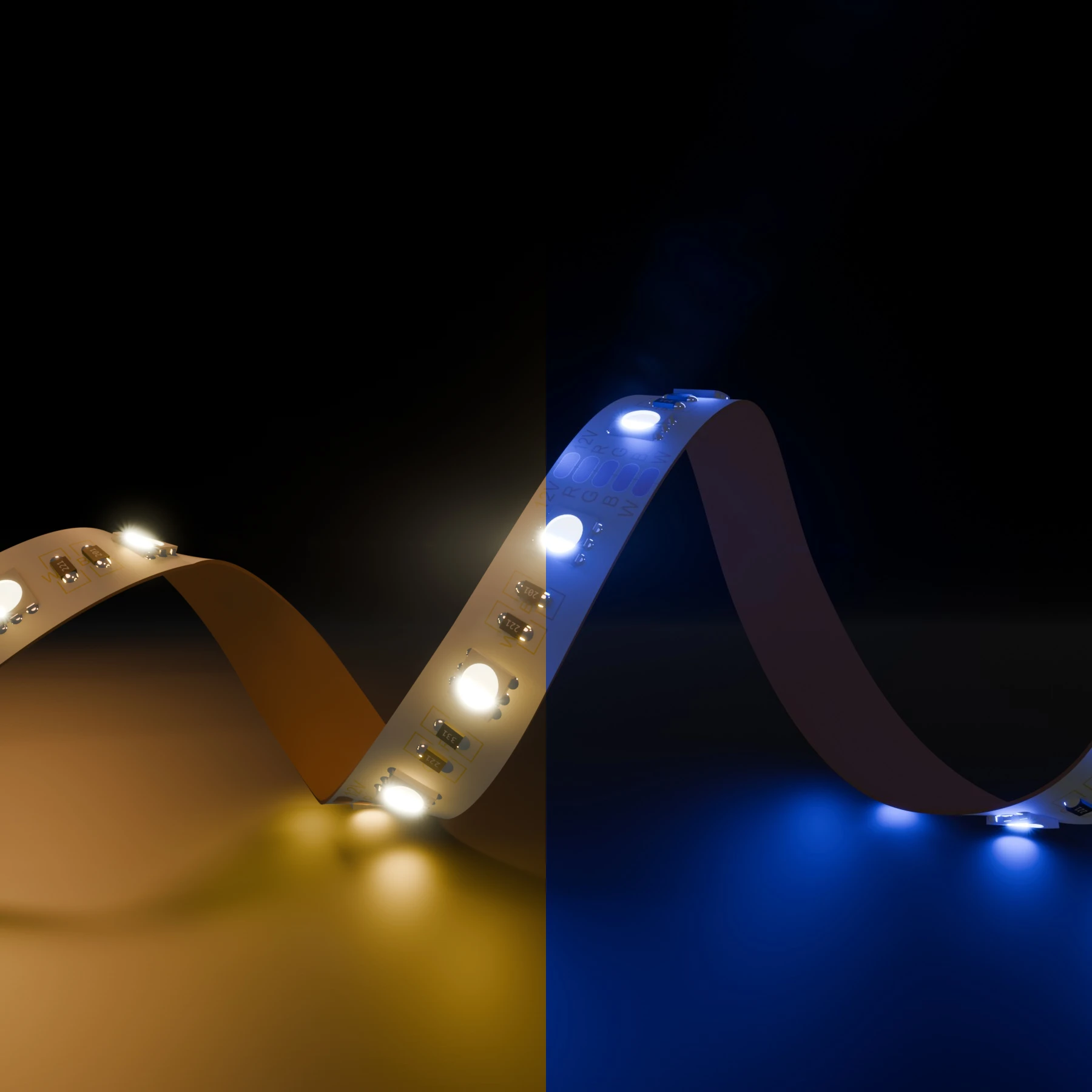 LED-Lichtband - RGB & warmweiss - je 5cm 3x RGBWW LEDs - 12V - ohne Steckerbuchsen - Löten erforderlich - 50cm mit 30 RGBWW-LEDs