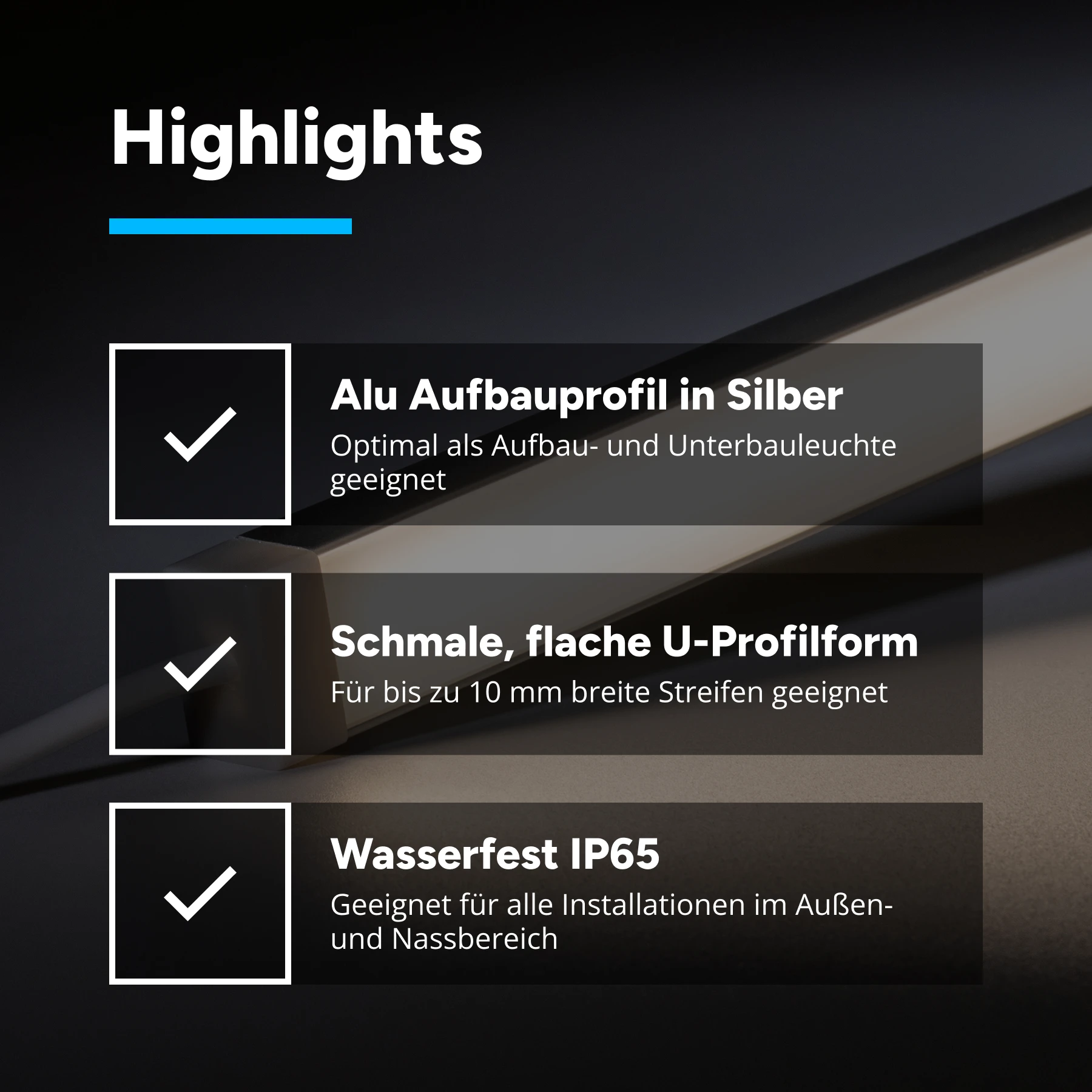 24V wasserfeste Aluminium COB LED Leiste - neutralweiß - diffuse Abdeckung - IP65 - 33cm - 144 LED Chips - 4 Watt - 360 Lumen - 100cm Eingangskabel mit offenen Enden - ohne Ausgangskabel (geschlossene Endkappe)