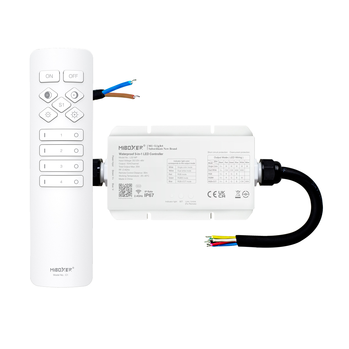 LED Funk Controller Set - 4 Zonen - 1 bis 2 Kanal - CCT - Fernbedienung (2,4 GHz) - IP67 wasserfest