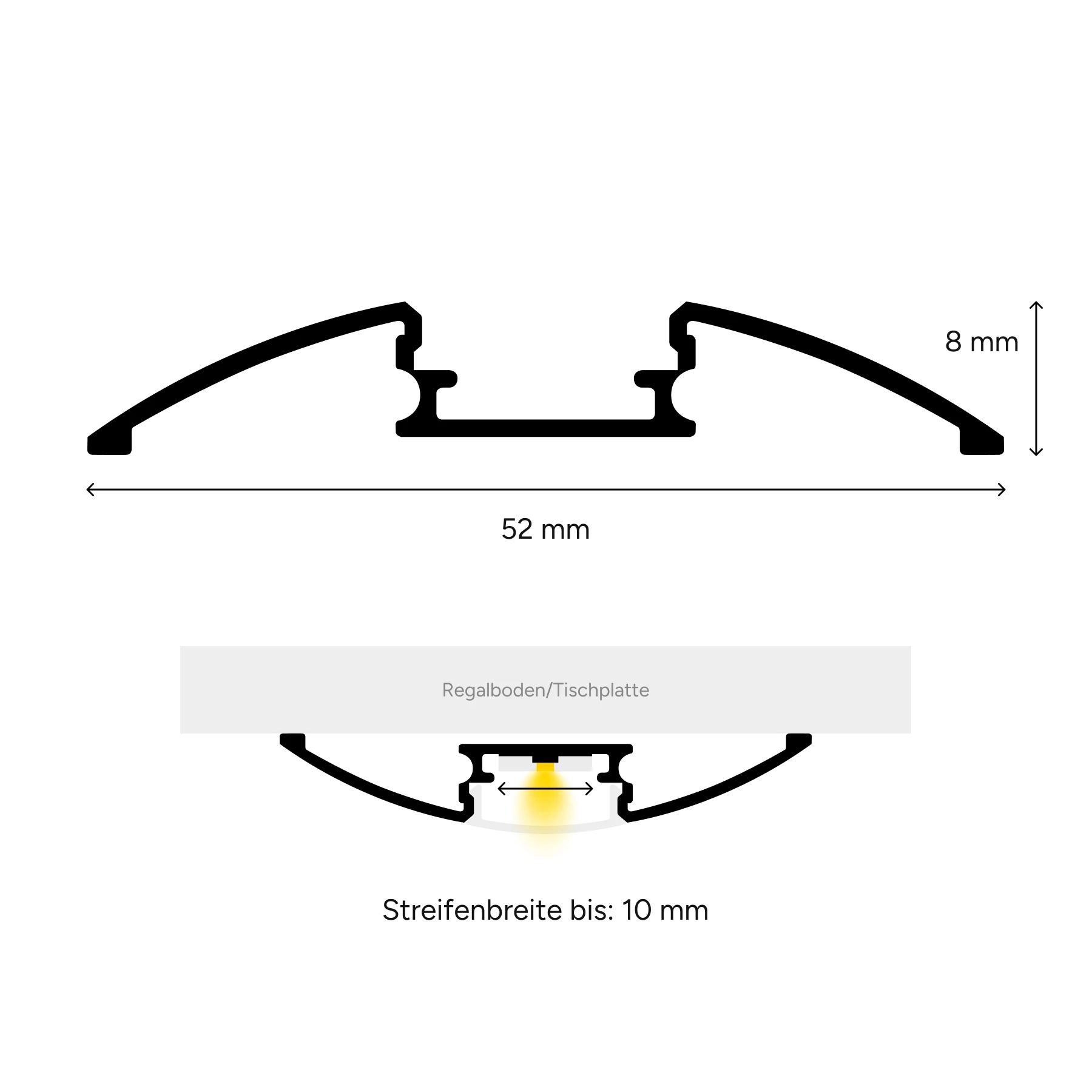 Aluminium LED Türschwellen Profil, 5,23 x 0,8 x 147cm - mit diffuser Abdeckung - ohne Endkappen