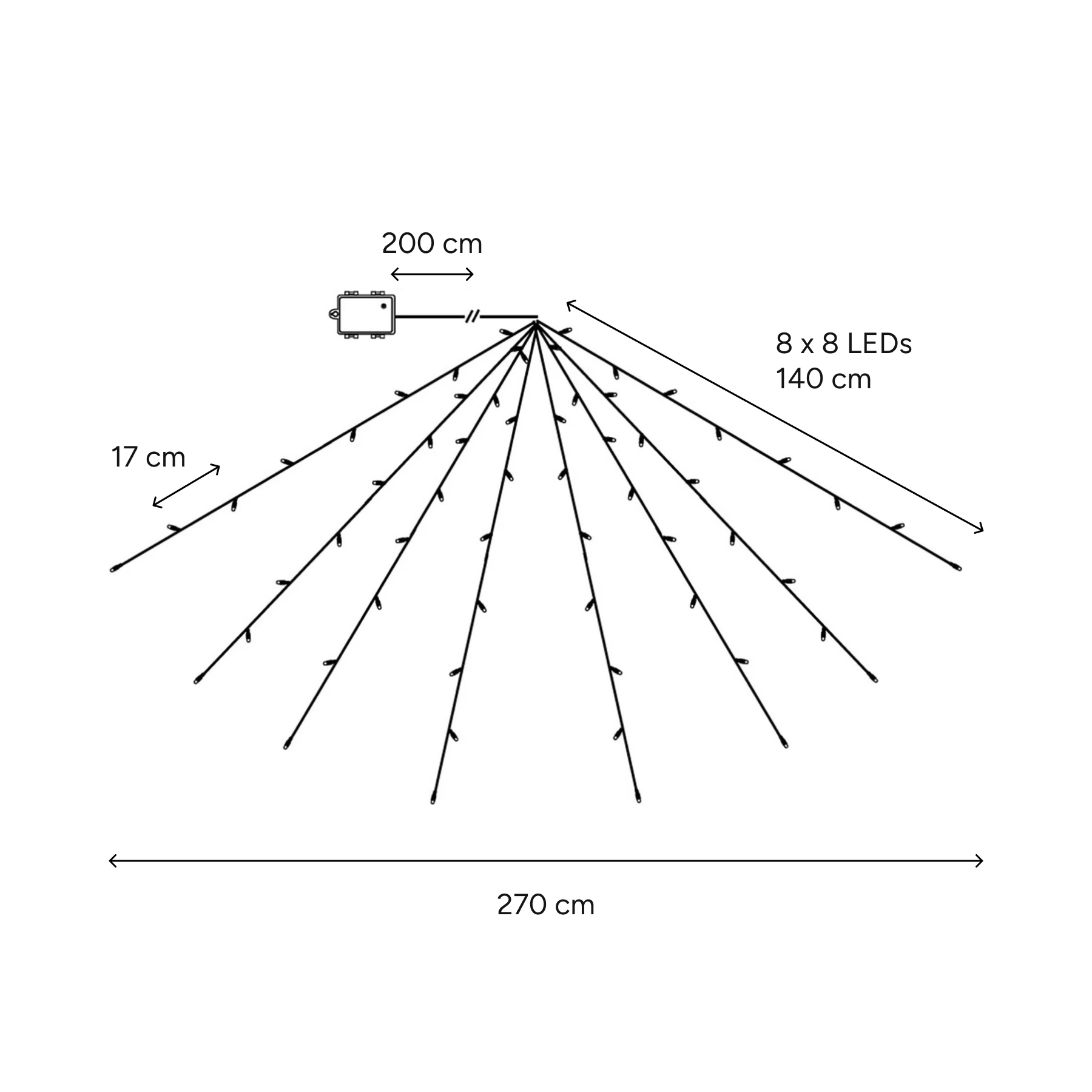 Lichterkette für außen - 2,7 m - 64 LEDs - Timer - Batteriebetrieb - Mehrfarbig