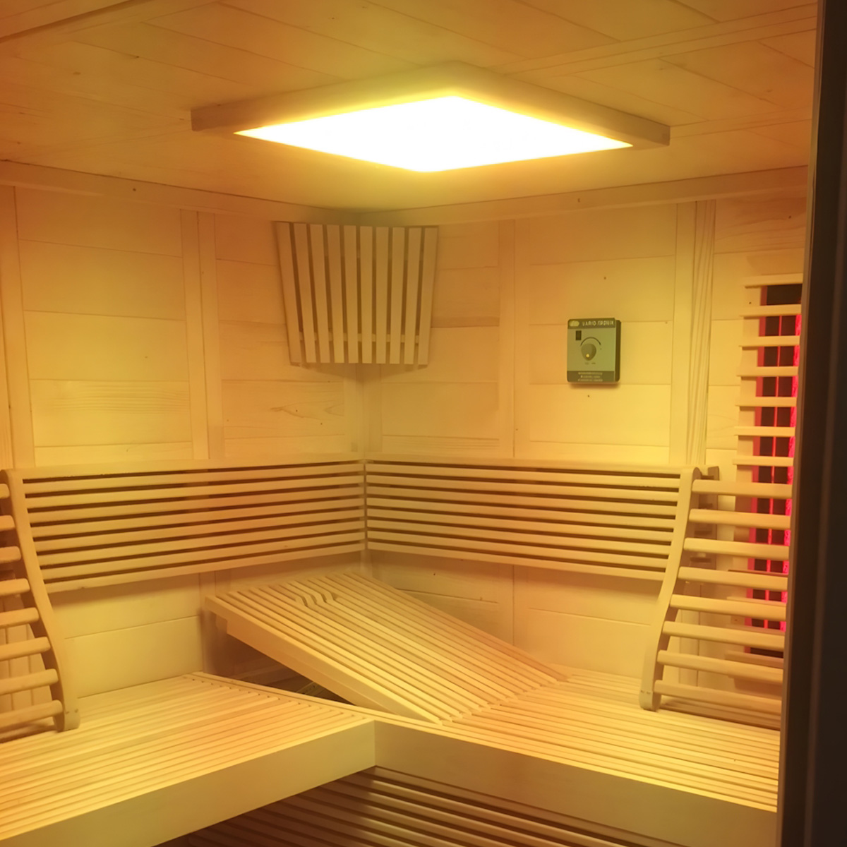 Sauna Lampe, 12V, 22W, 4 Lichtprogramme, 12 Farben, rechteckig 24 x 16,5 x 3,5 cm