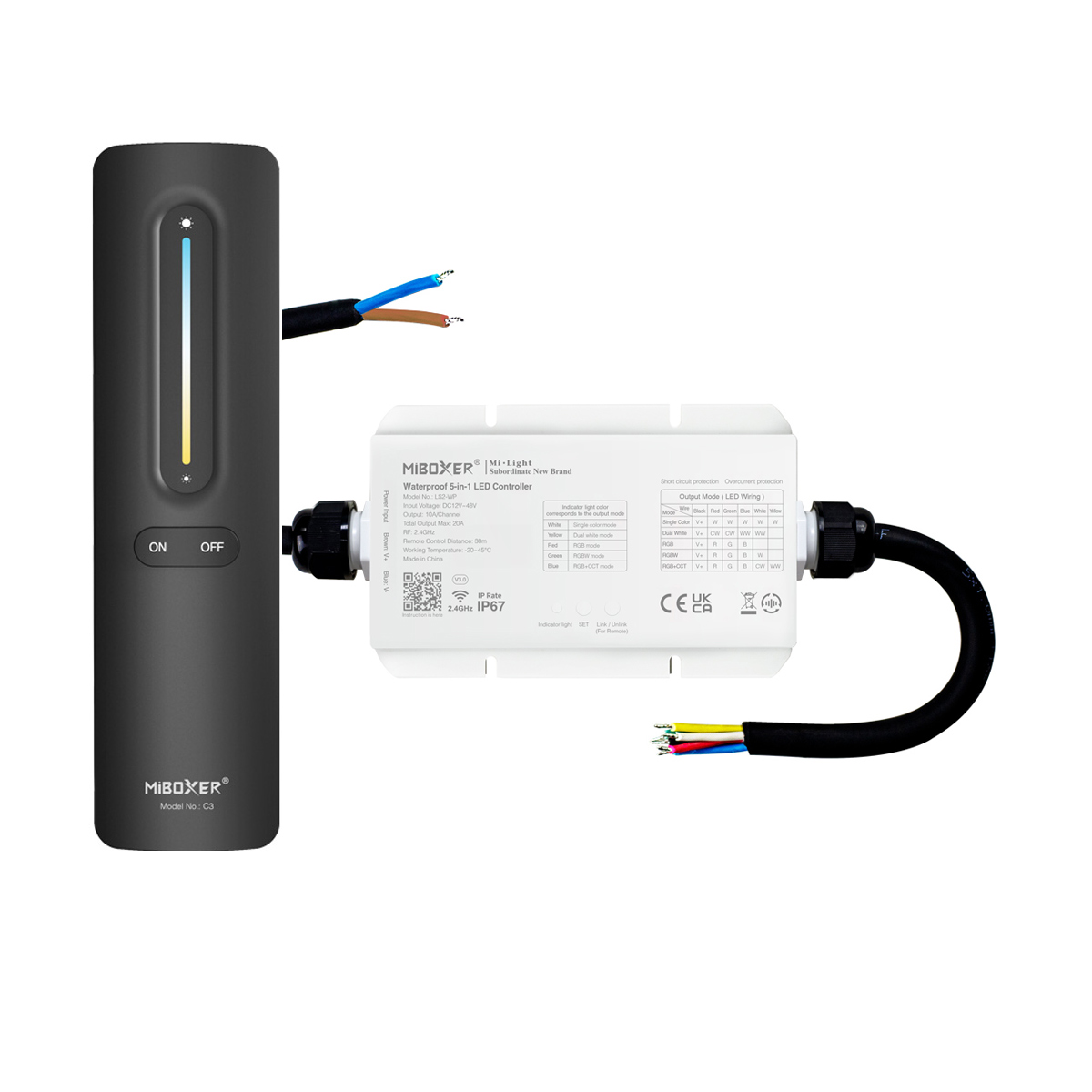 LED Funk Controller Set - 1 Zone - 1 bis 2 Kanal - CCT - Fernbedienung (2,4 GHz) - IP67 wasserfest