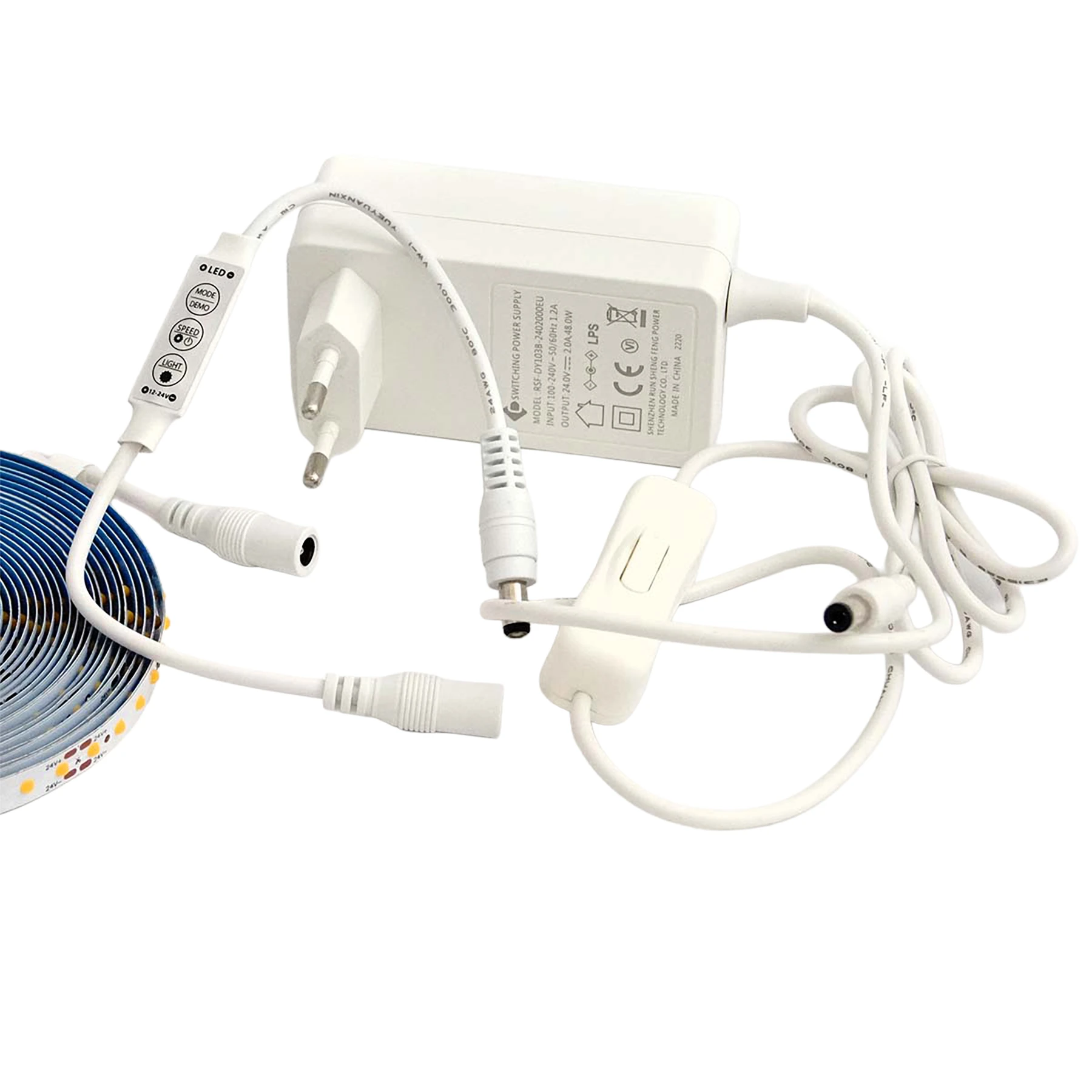 24V LED Streifen Set mit Controller und Netzteil - 5m lang - 8mm breit - Lichtfarbe: Warmweiß