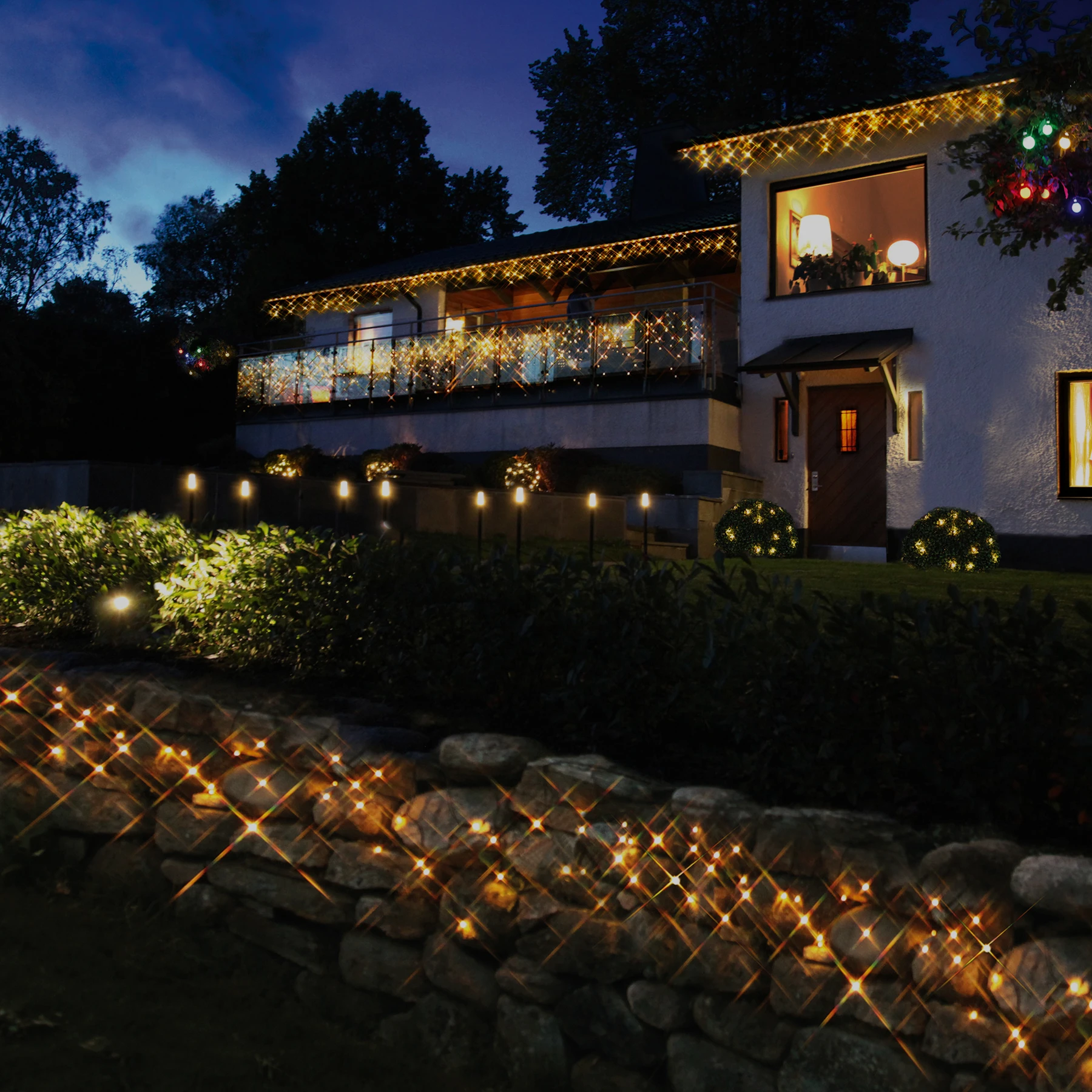 Golden Warm White - Lichtervorhang für außen - 3 m - Erweiterung - 49 LEDs - Netzbetrieb - Warmweiß