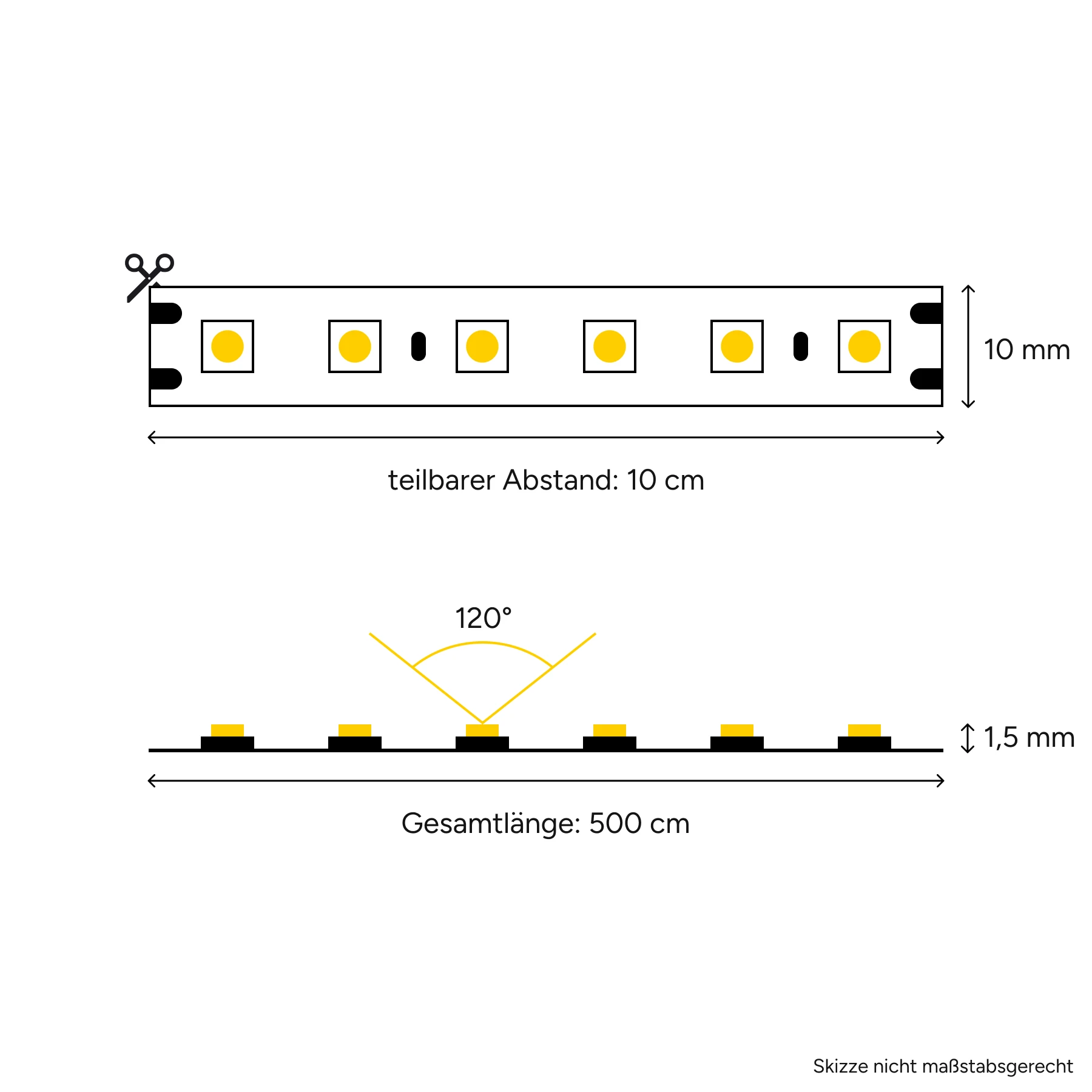 24V LED Streifen Set mit Fernbedienung und Netzteil, 500cm Länge, Lichtfarbe warmweiß mit Einbaunetzteil