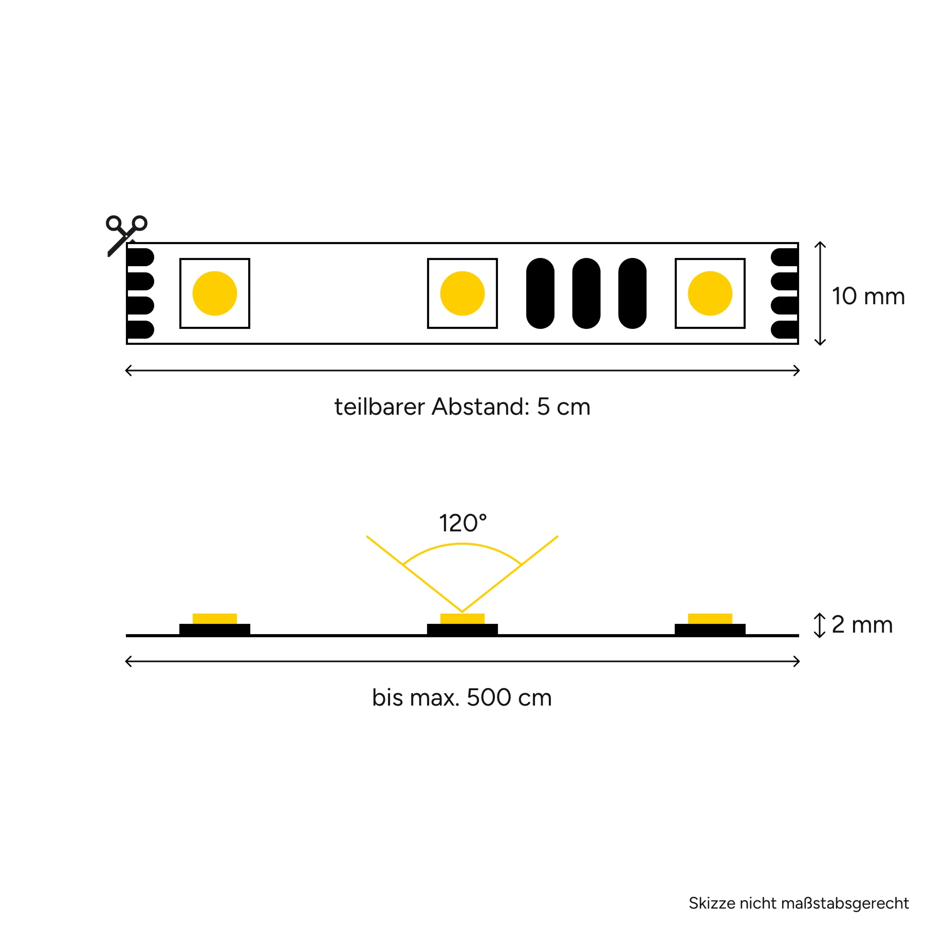 12V RGB LED Strip flexibel - Farbwechsel SMD LED Streifen - ohne Steckerbuchsen - Löten erforderlich - 5cm mit 3 RGB-LEDs