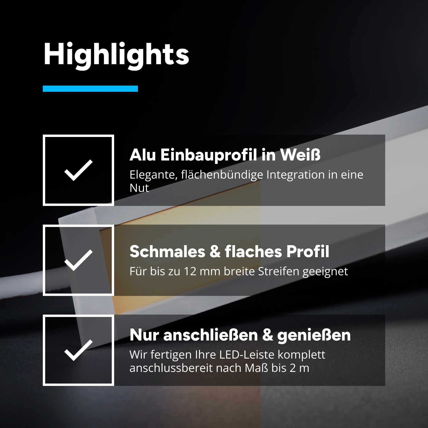 24V White Line Einbau LED Leiste - schmal - COB - Farbtemperatur einstellbar - diffuse Abdeckung - 68cm - 395 LED Chips - max. 14,3W - 1430 Lumen