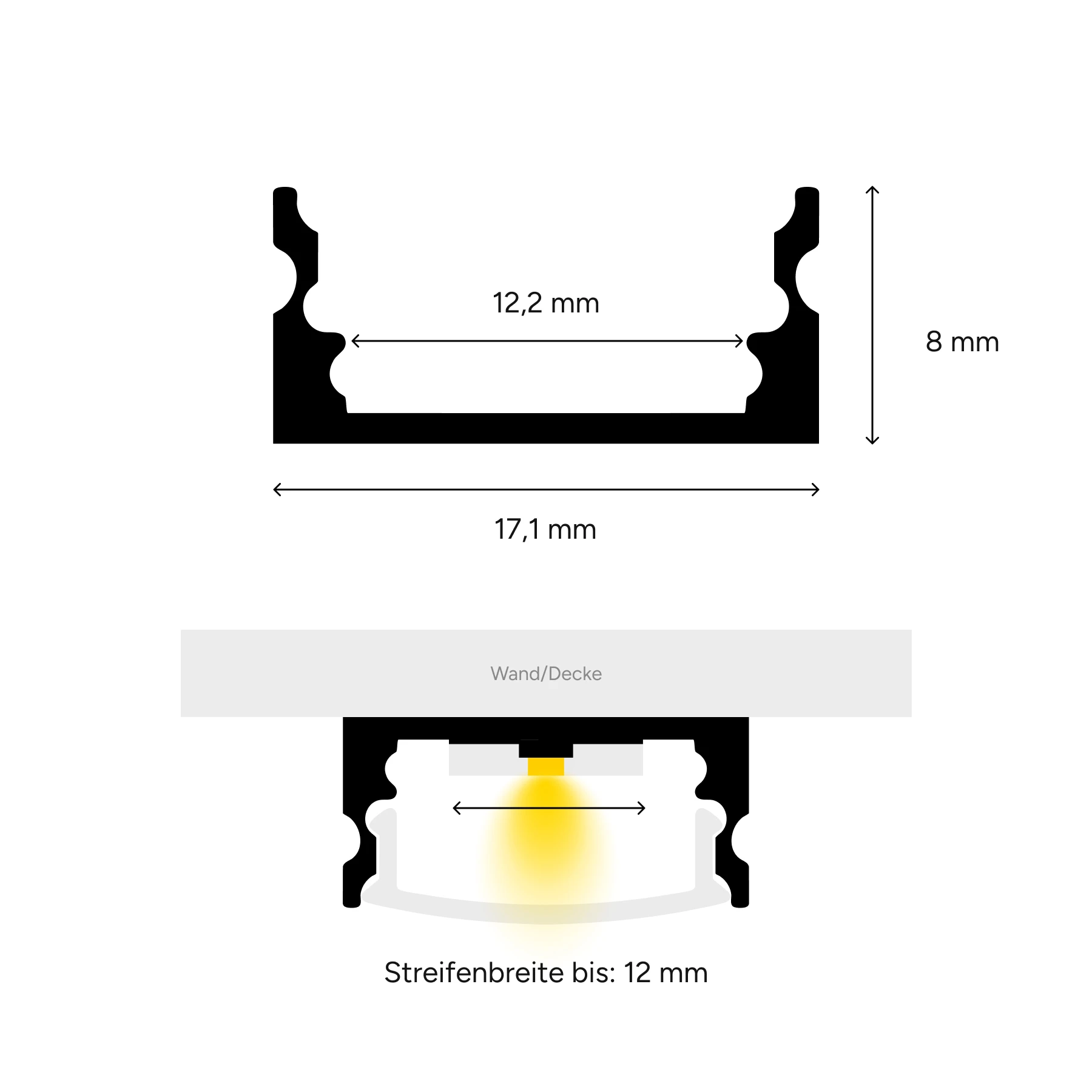 24V Black Line Slim Aluminium LED Leiste - COB - weiß - schwarze Abdeckung - 33cm - 144 LED Chips - 4 Watt - 360 Lumen - mit Ausgangskabel (zum Anschluss einer weiteren LED Leiste) - kein Anschlußkabel zum Netzteil