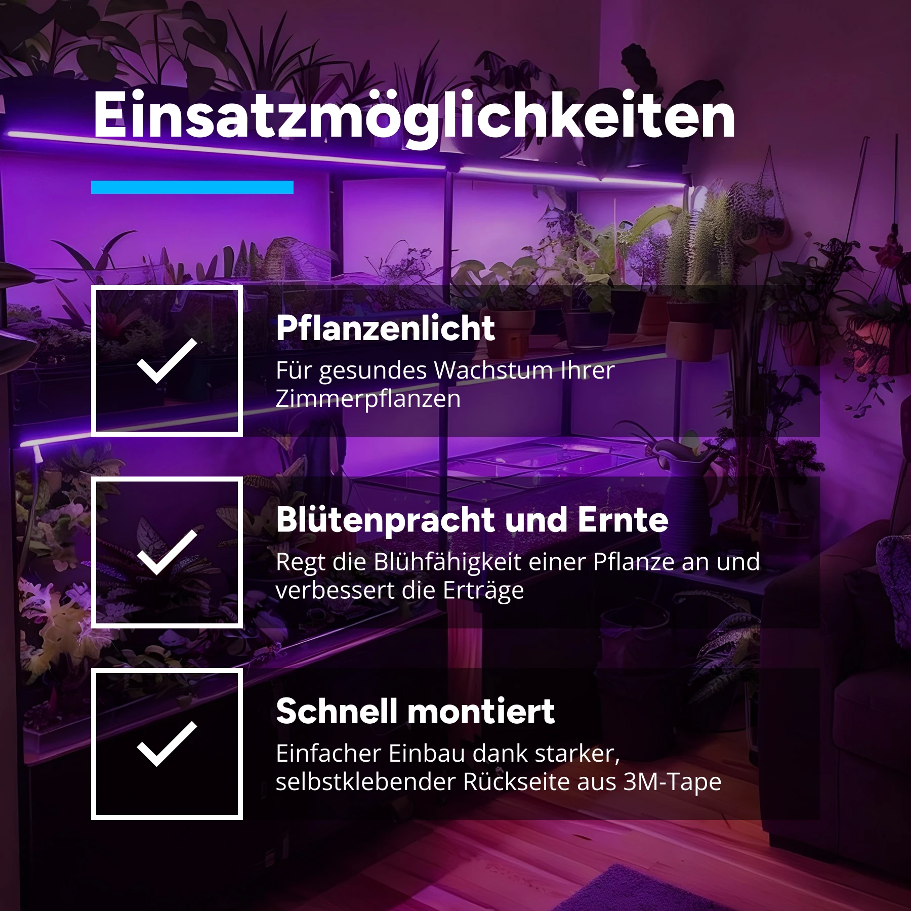 GrowLight LED-Streifen 12V DC wasserfest IP65 250cm 25 Watt mit offenen Kabelenden 20cm Eingangskabel Plug&Play wasserfest