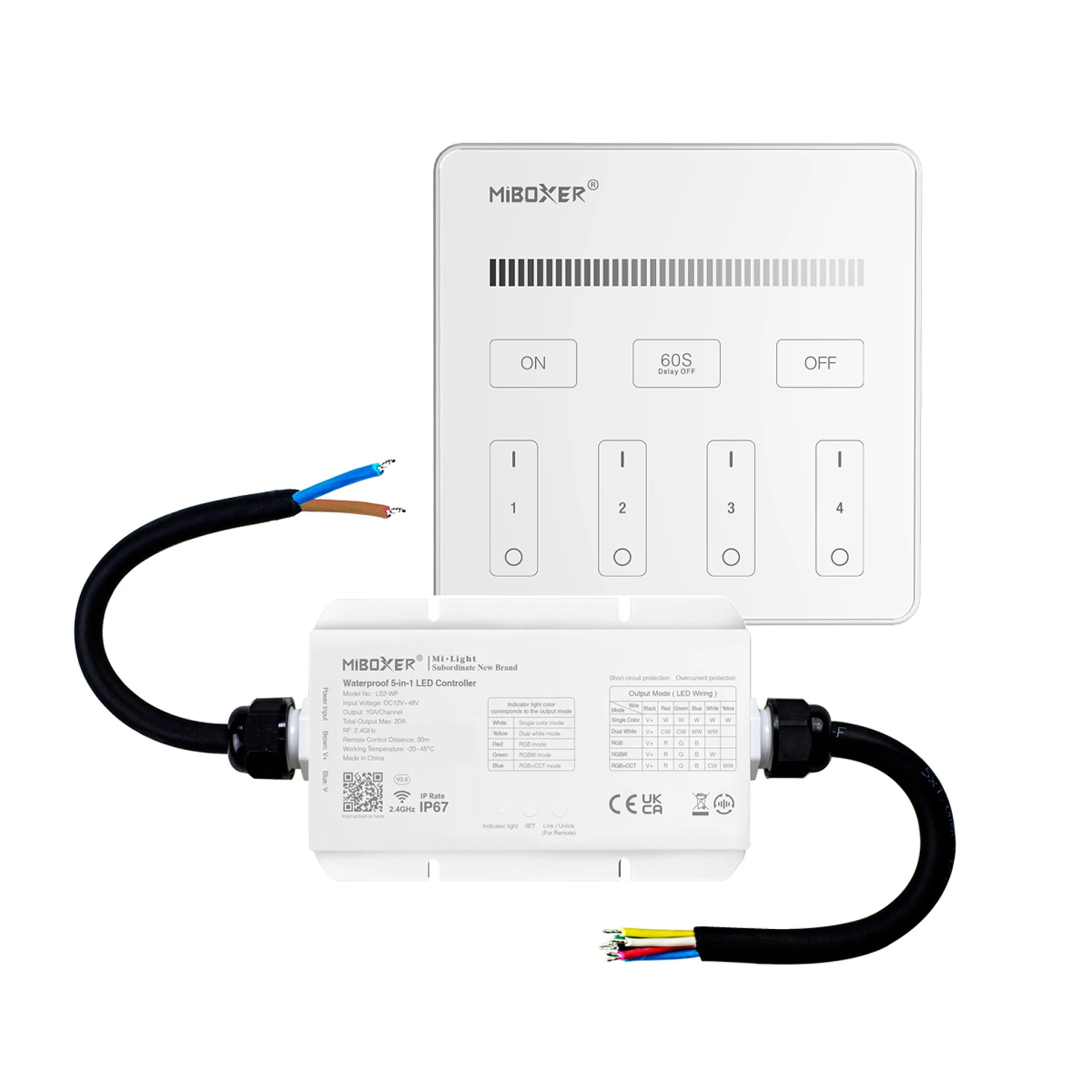 LED Funk Controller Set - 4 Zonen - 1 Kanal - Fernbedienung (2,4 GHz) - IP67 wasserfest
