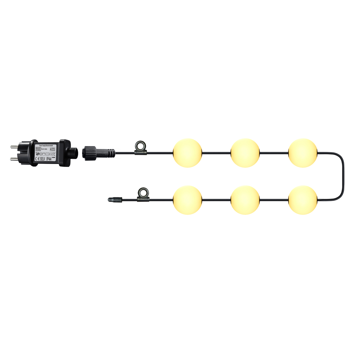 12V LED - Lichterkette für Innen- und Außenbereich mit 6 warmweißen Lichtkugeln in 5,5m Länge