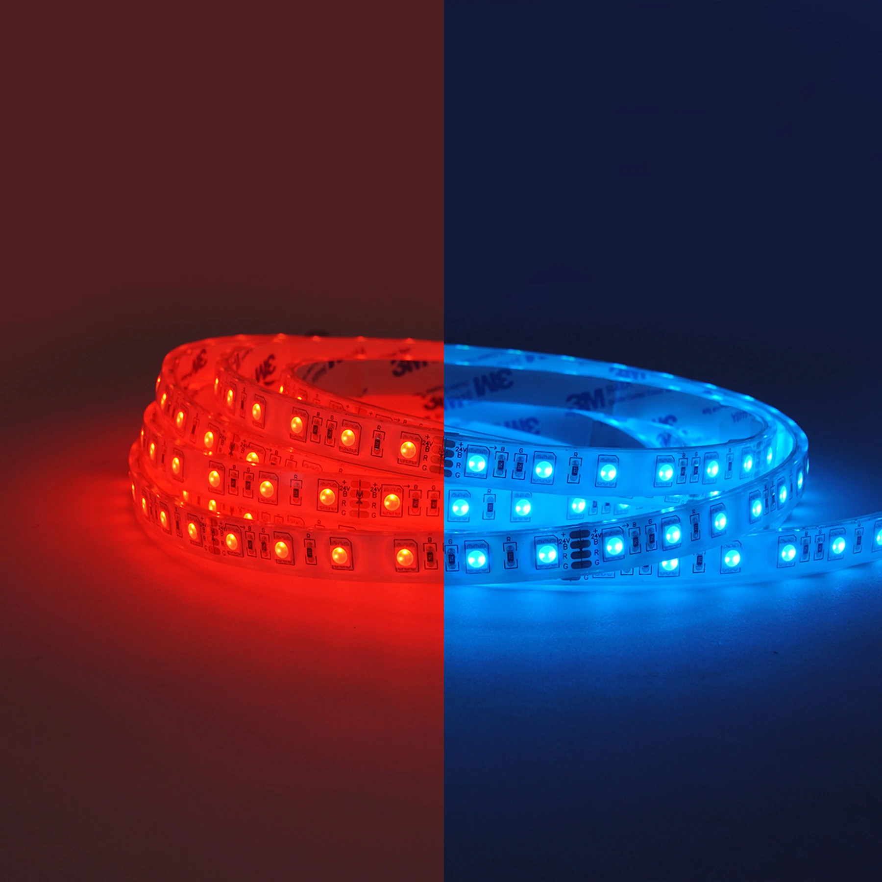 24V wasserfester Sauna LED Streifen - RGB- temperaturbeständig bis 110° -  IP68 - 60cm - 36 LEDs - 2,3 Watt - 83 Lumen - 50cm Eingangskabel mit offenen Enden