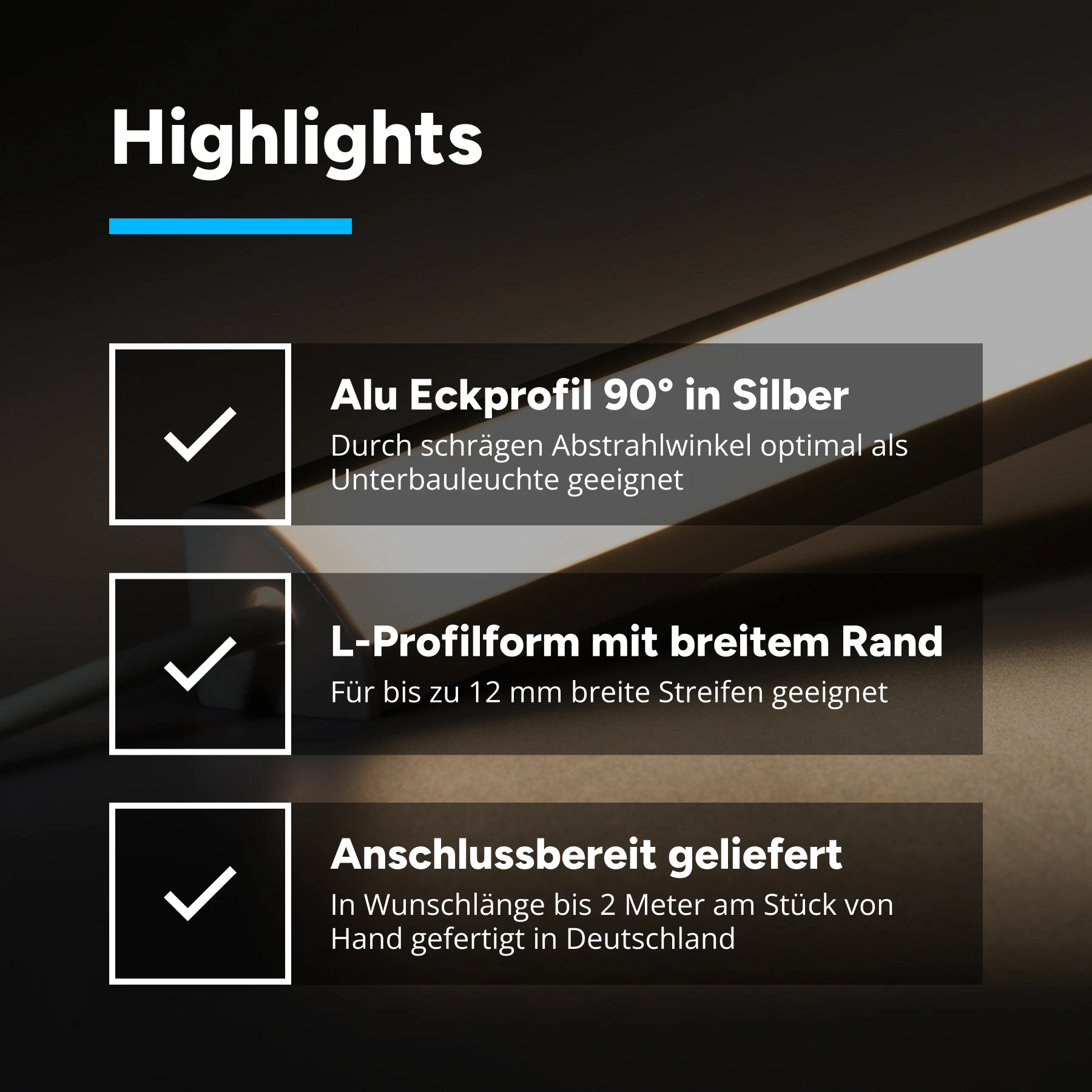 12V Aluminium LED Eckleiste - High Power - neutralweiß - diffuse Abdeckung - 33cm - 36 High Power LEDs - 5,7 Watt - 947 Lumen - kein Anschlußkabel zum Netzteil - mit Ausgangskabel ( zum Anschluss einer weiteren LED- Leiste )