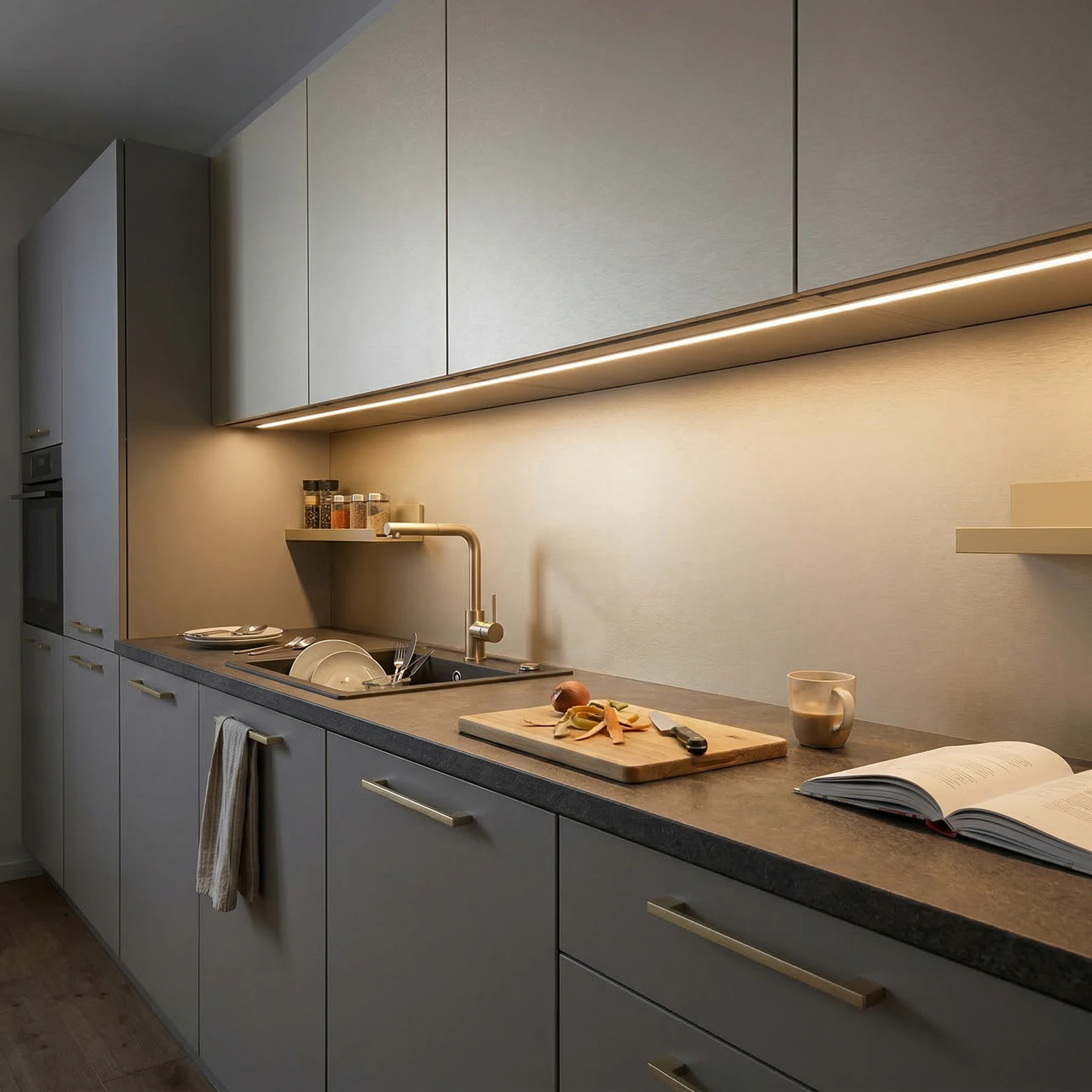 champagnerfarbenes Aluminium LED Einbau Profil in Wunschlänge, slim, 2,48 x 0,7cm 15 cm_ohne Abdeckung_ohne Endkappen