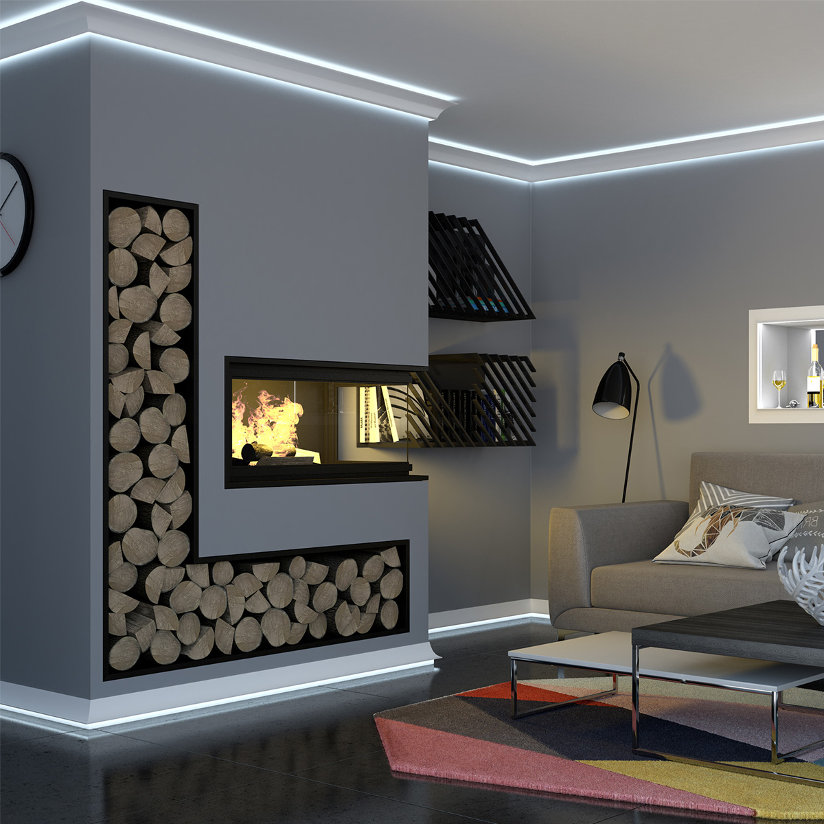 Lichtvouten Set, Dekorleiste, Stuckprofil mit 48V LED Streifen, Fernbedienung und Netzteil - 4 Meter fortlaufend - Warmweiß 2700K