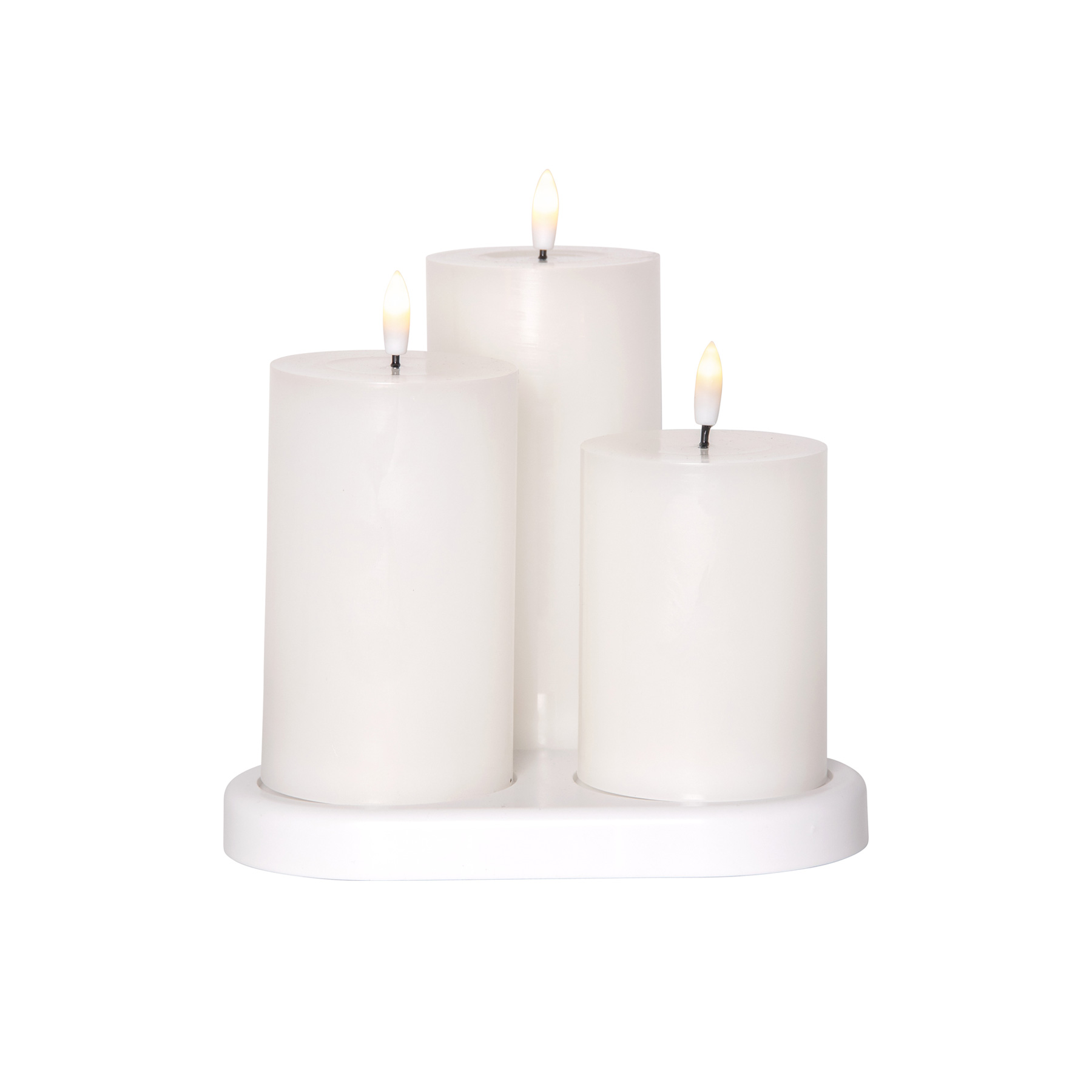 Kerzen Set für innen - Weiß - Höhe: 10/ 12,5/ 15 cm - Akkubetrieb - Timer - flackernd