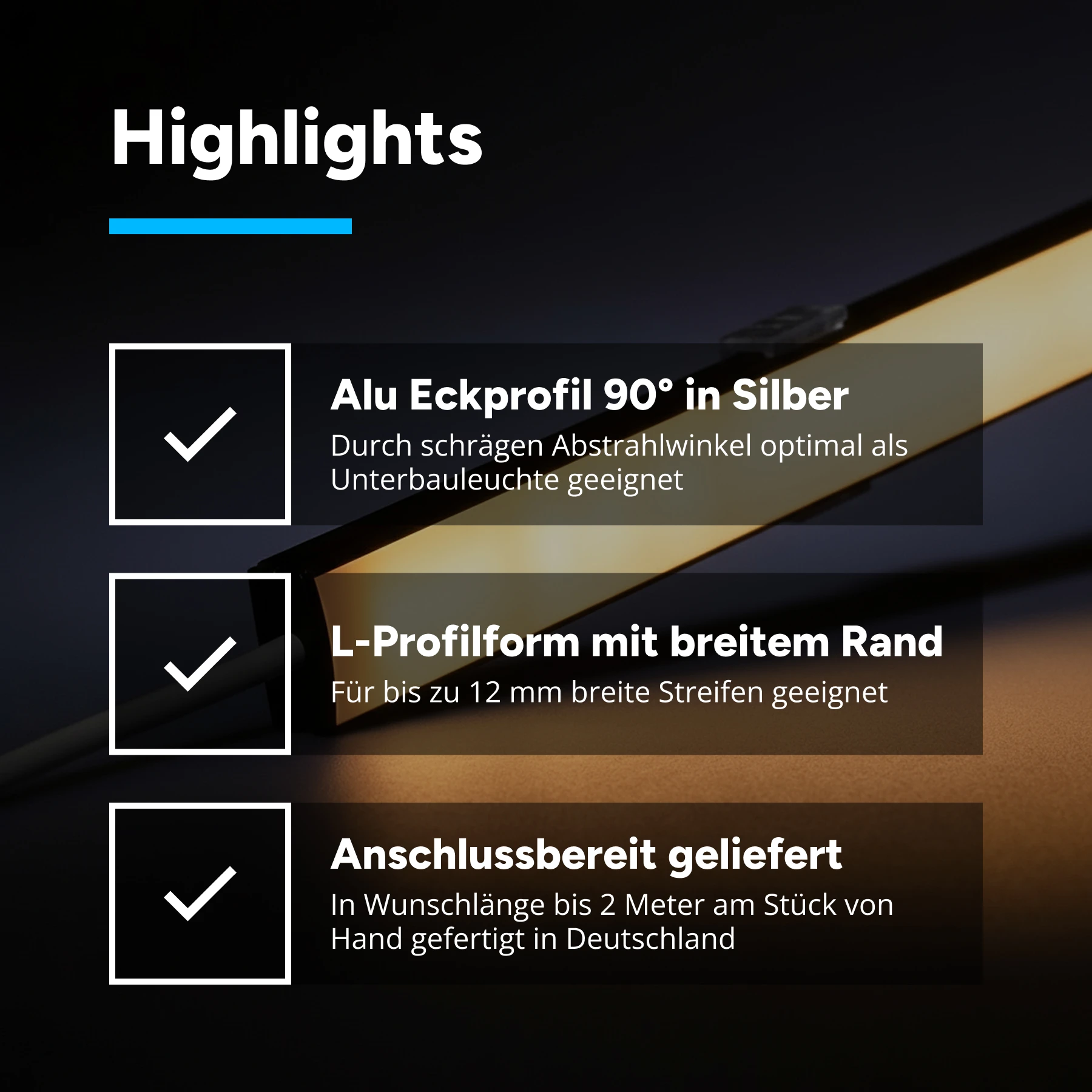 24V Aluminium LED Eckleiste - RGBW (RGB + neutralweiß) - diffuse Abdeckung - 103cm - 60 LEDs - 14 Watt - 1200 Lumen - mit Ausgangskabel ( zum Anschluss einer weiteren LED- Leiste )