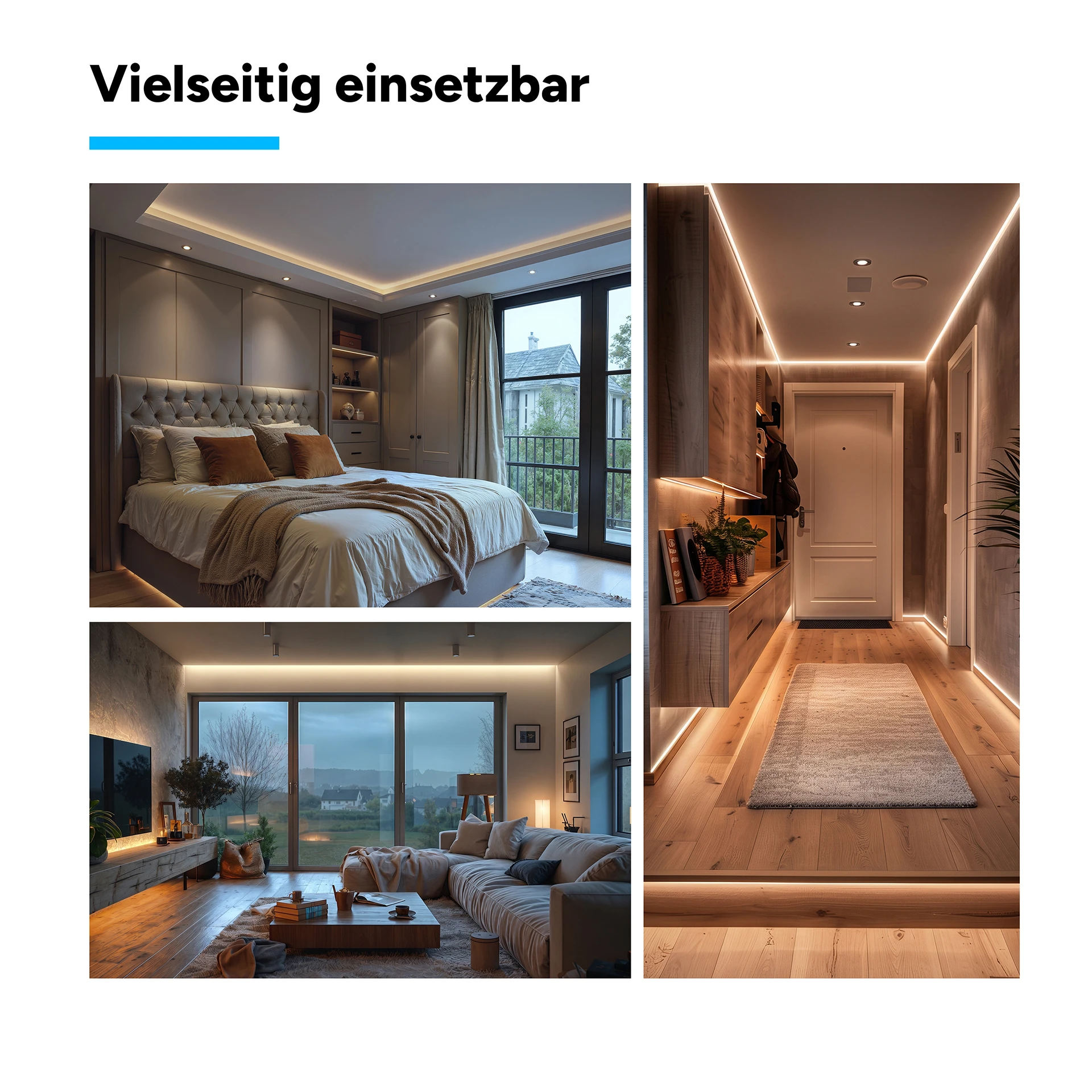 24V LED Streifen Set, 500 cm, Lichtfarbe neutralweiß, mit Netzteil und weißer Fernbedienung