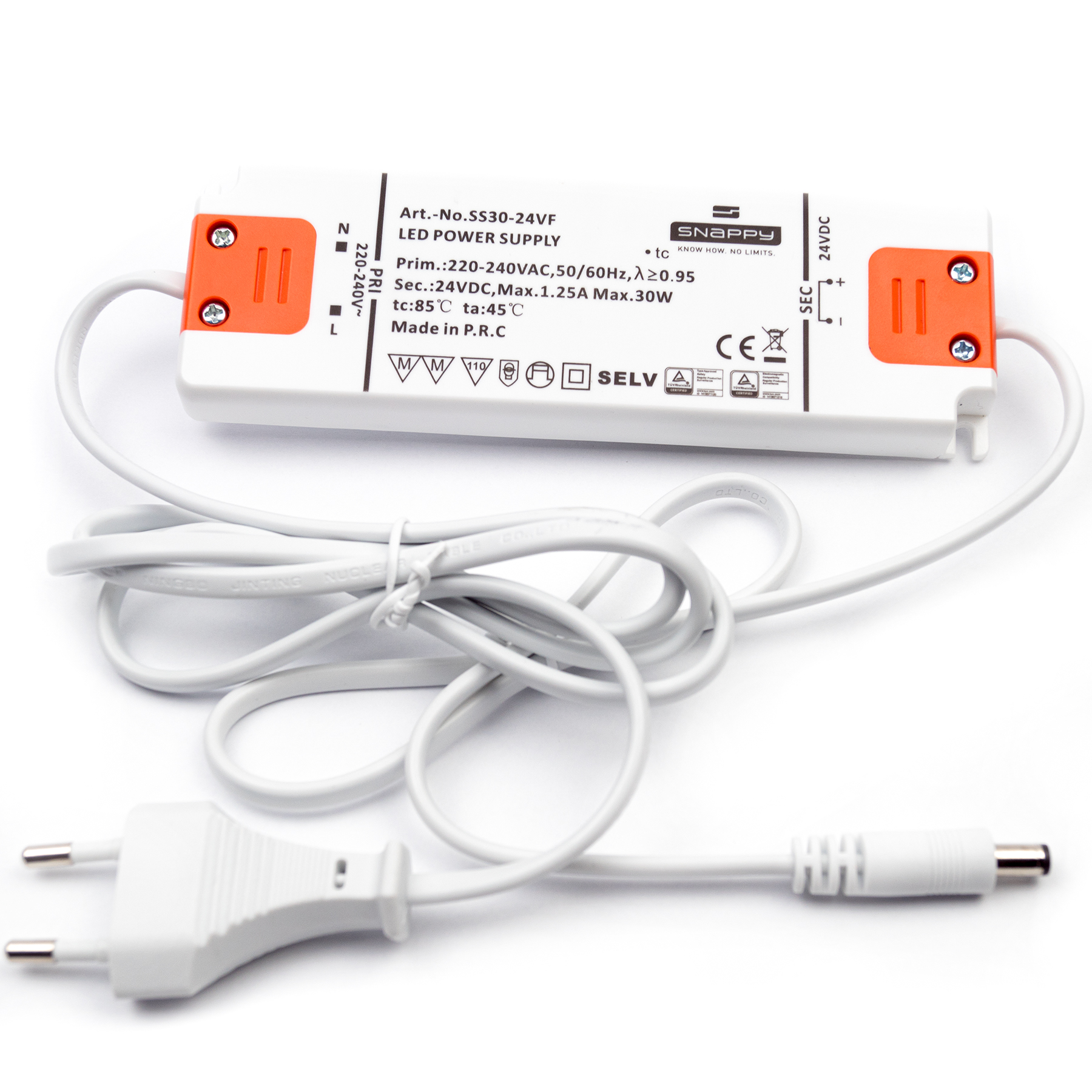 Möbelnetzteil MM 24V DC, 30 Watt mit EU-Stecker + DC Stecker