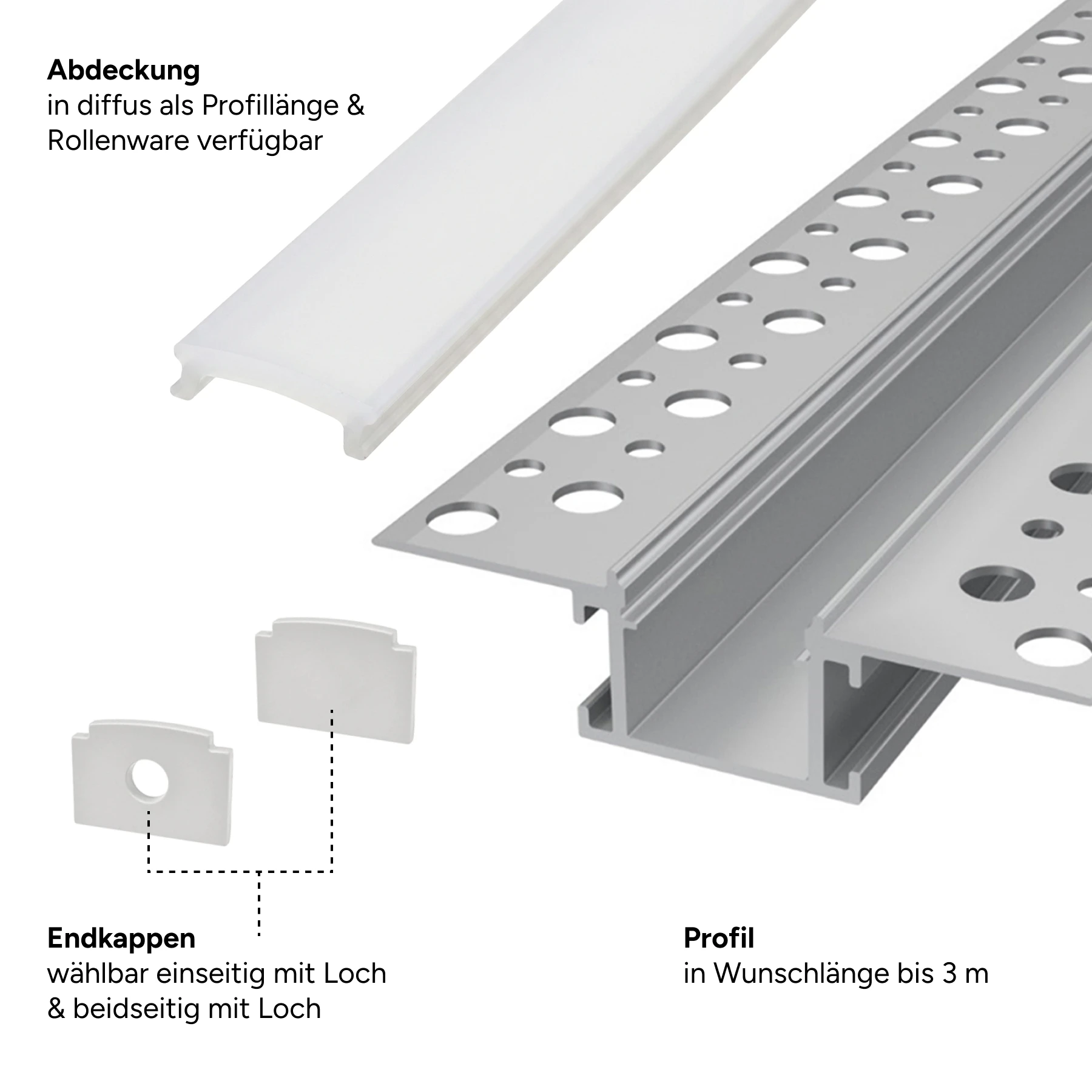 Aluminium LED Unterputz Profil, Trockenbau, schmal, 1,69 x 1,48 x 15cm - ohne Abdeckung - ohne Endkappen