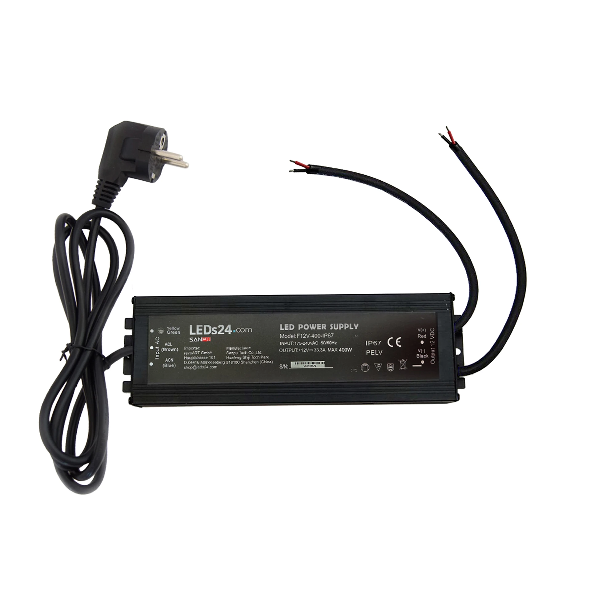 12V DC - wasserfestes Netzteil stabilisiert - 33,3A - 400 Watt - IP67