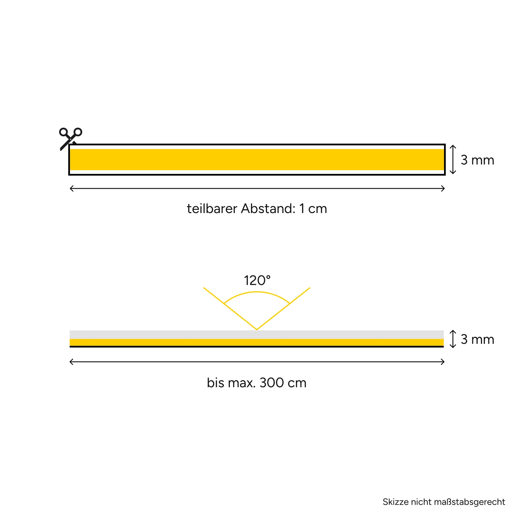 12V COB LED Streifen - neutralweiß - alle 1cm teilbar - 3mm breit - 5cm - 20 LED Chips - 0,3 Watt - 23 - Lumen - ohne Eingangskabel - Löten erforderlich