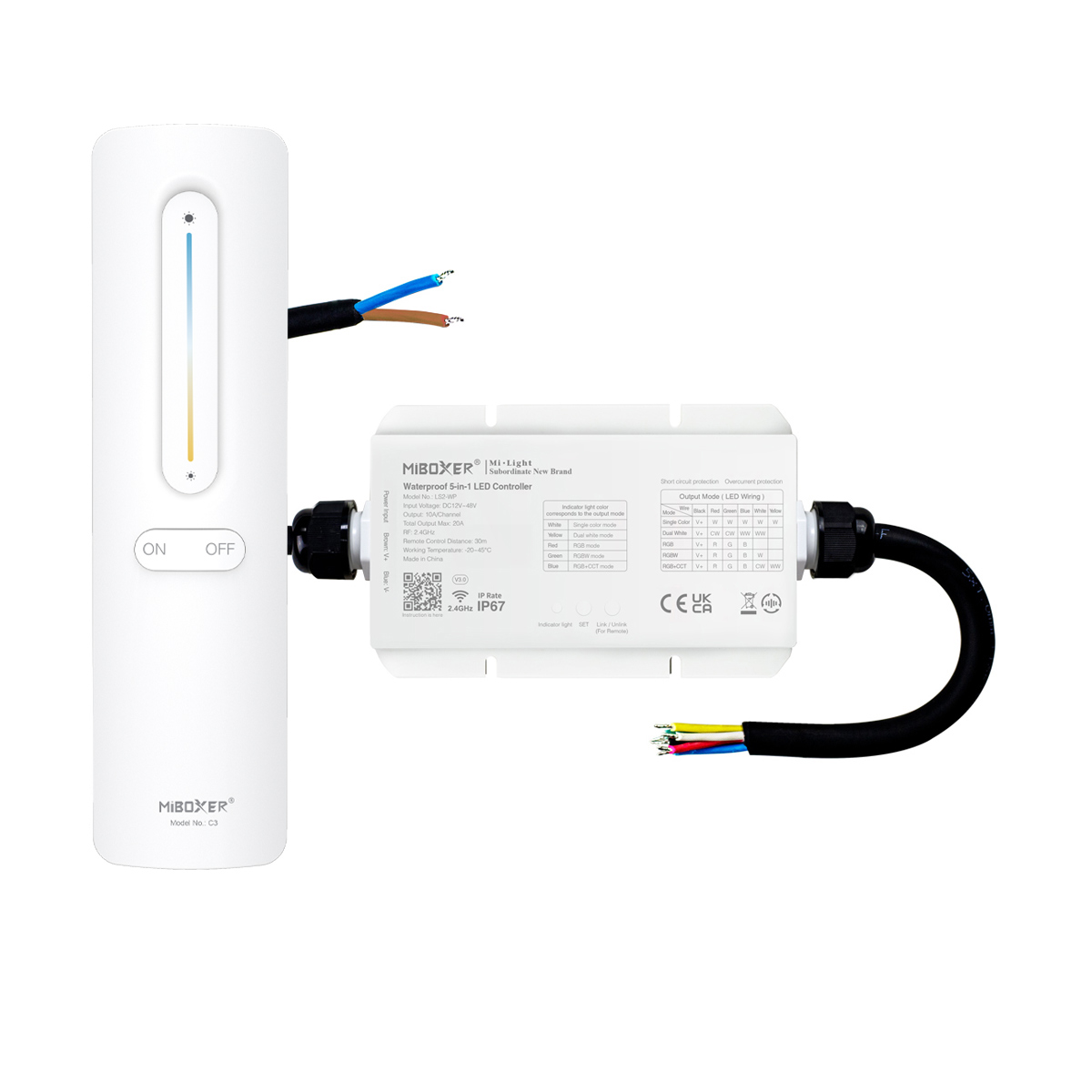 LED Funk Controller Set - 1 Zone - 1 bis 2 Kanal - CCT - Fernbedienung (2,4 GHz) - IP67 wasserfest