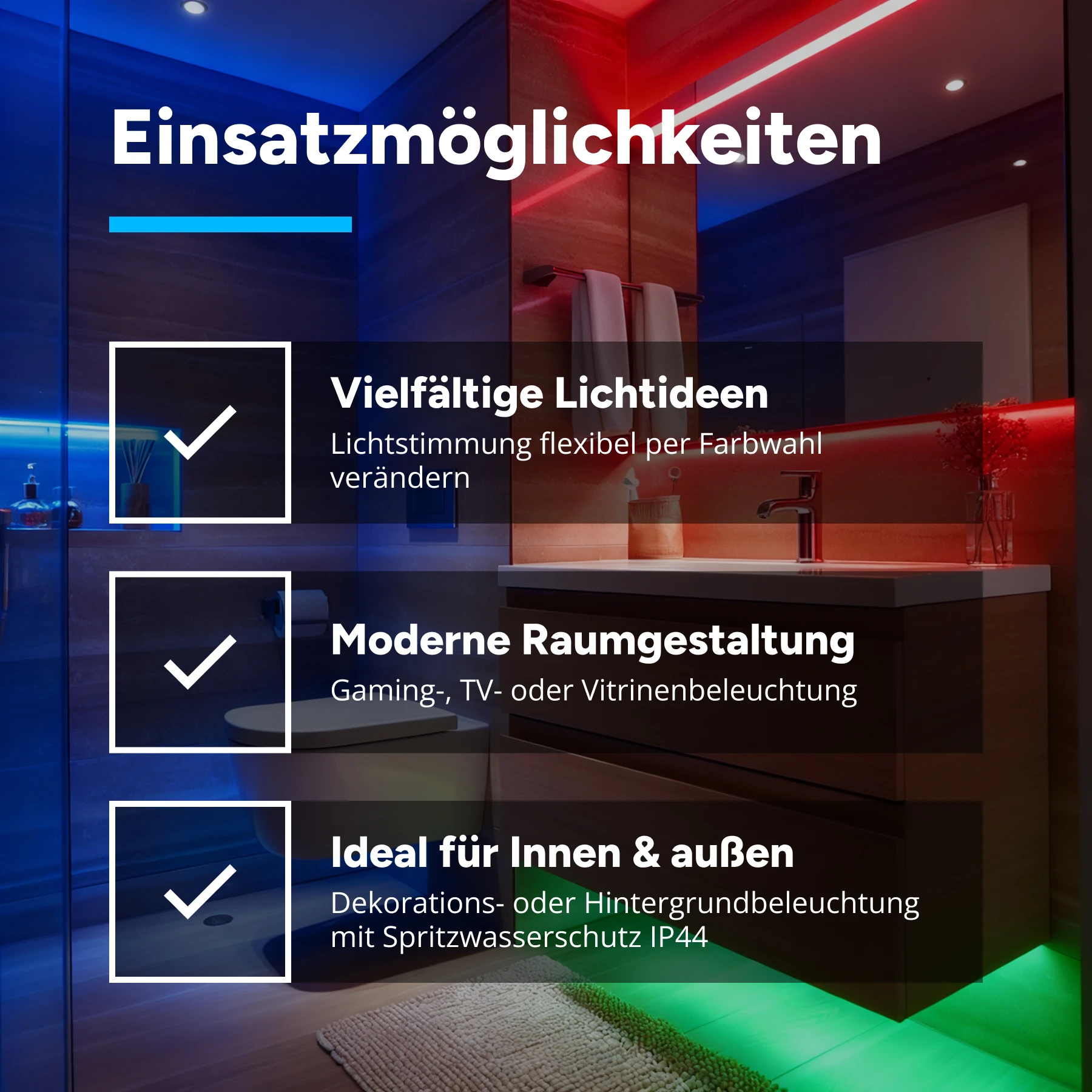 12V Smart LED Strip Set - 2x 5m, RGB, IP44 - Tuya App, Sprachsteuerung über Alexa und Google Home