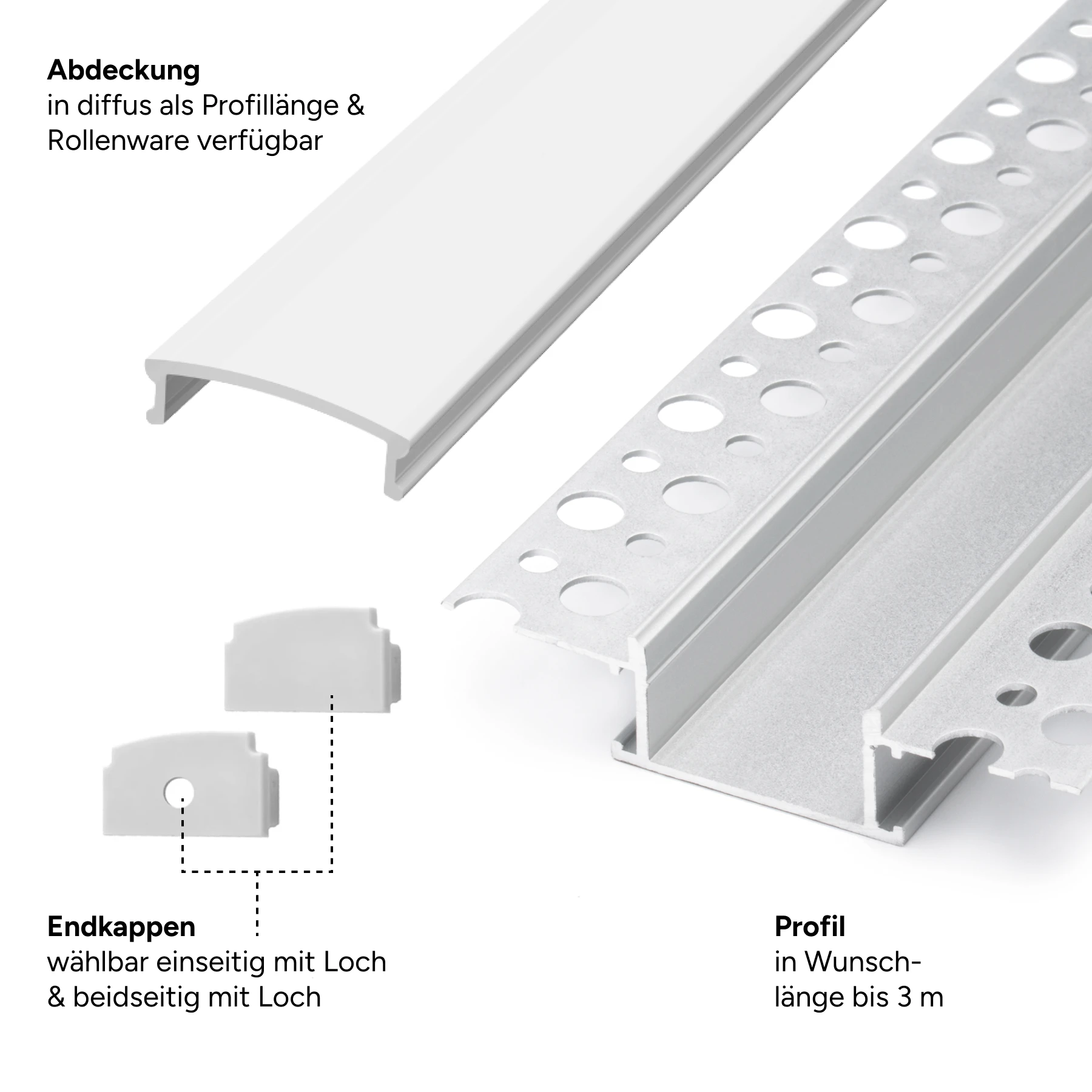Aluminium LED Unterputz Profil, Trockenbau ideal, 2,39 x 1,38 x 15cm - ohne Abdeckung - ohne Endkappen