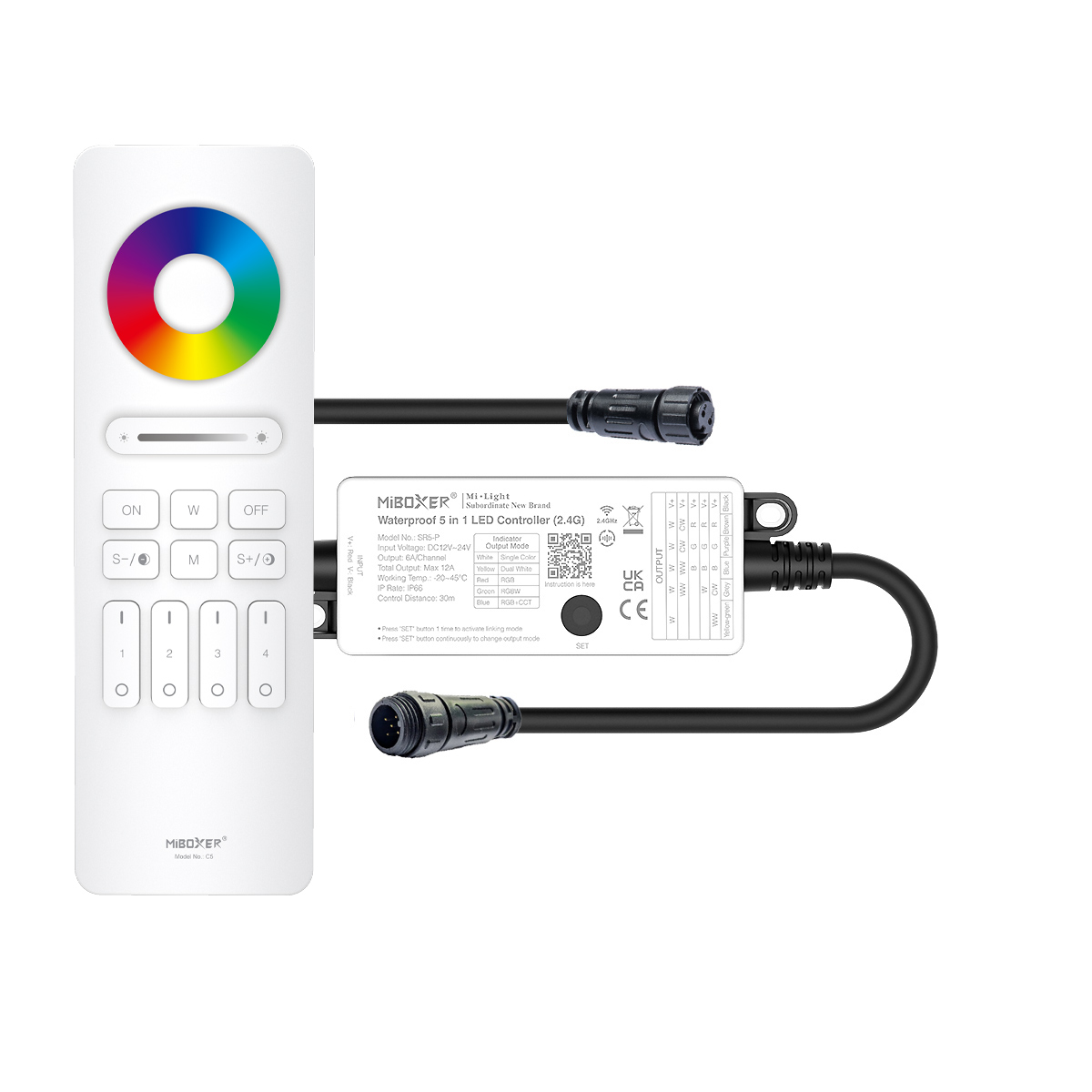 Plug & Play LED Funk Controller Set - 4 Zonen - 4 Kanal - RGB+CCT - Fernbedienung - 2,4 GHz - IP66
