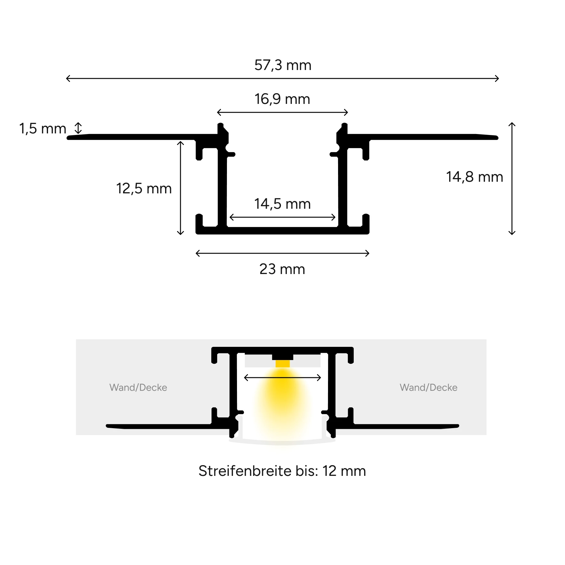 24V Aluminium Trockenbau LED Leiste schmal - COB - Farbtemperatur einstellbar - diffuse Abdeckung - 33cm - 182 LED Chips - max. 6,6W - 660 Lumen