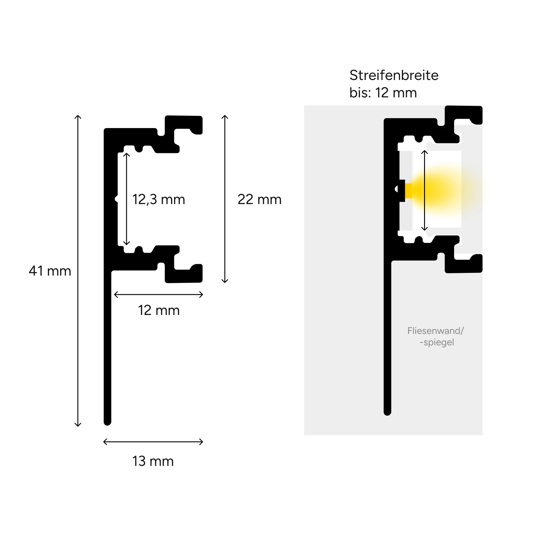 24V wasserfeste Trockenbau Fliesen LED Leiste - COB - neutralweiß - diffuse Abdeckung - IP65 - 33 cm mit 144 LEDs - 412 Lumen - 5 Watt