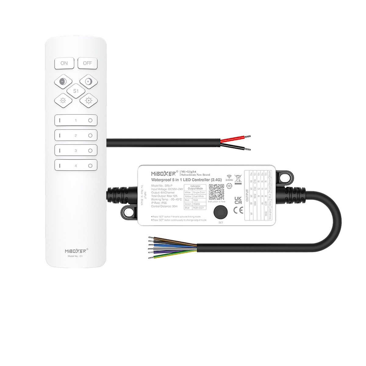 LED Funk Controller Set - 4 Zonen - 1 bis 2 Kanal - CCT - Fernbedienung (2,4 GHz) - IP66 wasserfest