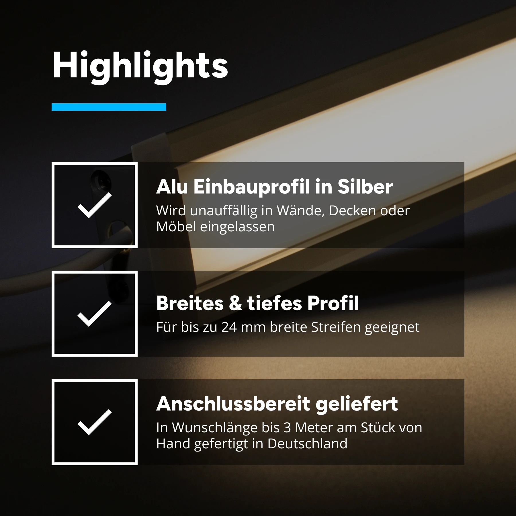 24V Aluminium Einbau LED Leiste – COB - neutralweiß – diffuse Abdeckung - bis 3m Länge  - 138cm - 648 LED Chips - 16 Watt - 1620 Lumen