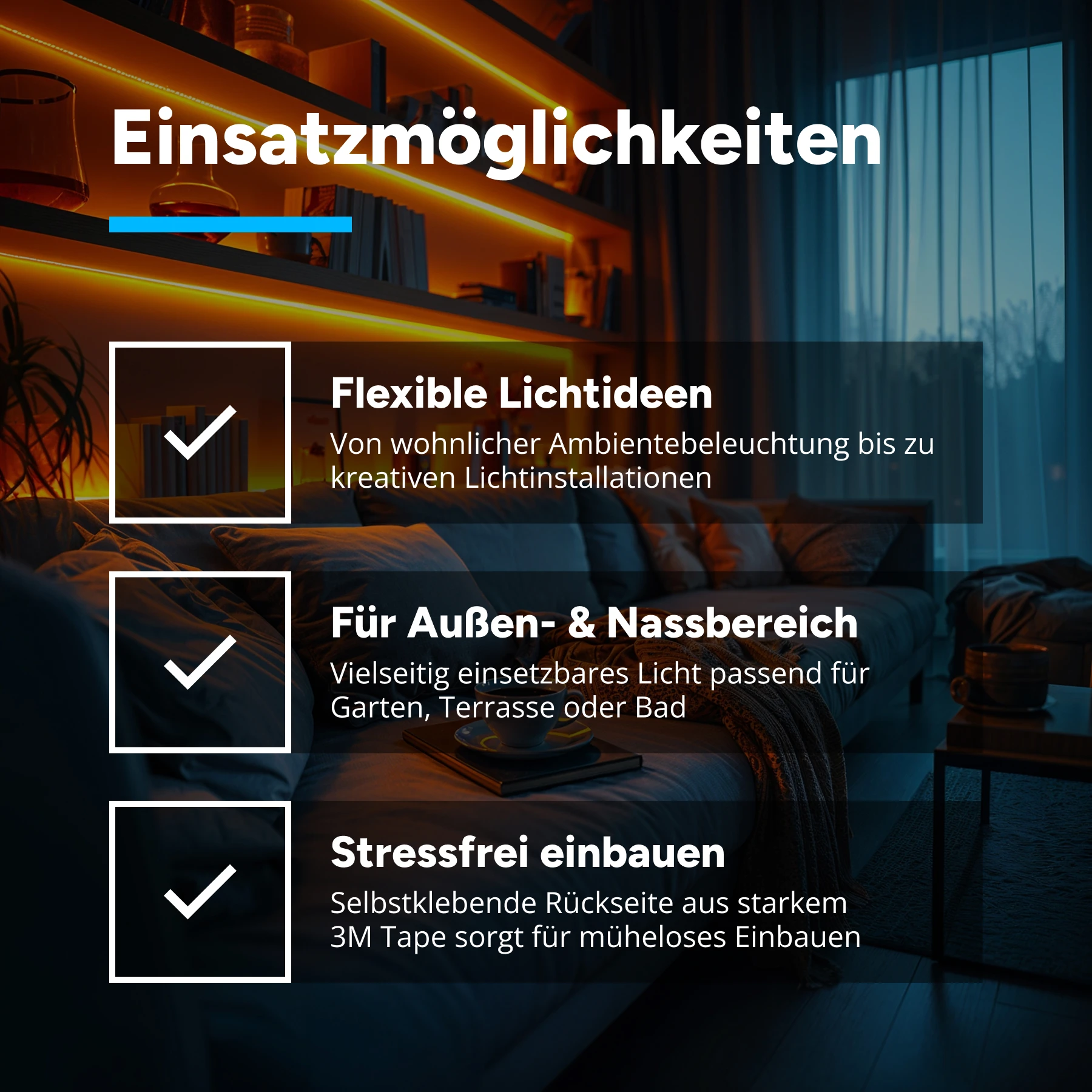 wasserfestes 24V LED Streifen Set mit Fernbedienung und Netzteil, 500cm Länge, Lichtfarbe weiß, IP67 mit Steckdosen Netzteil