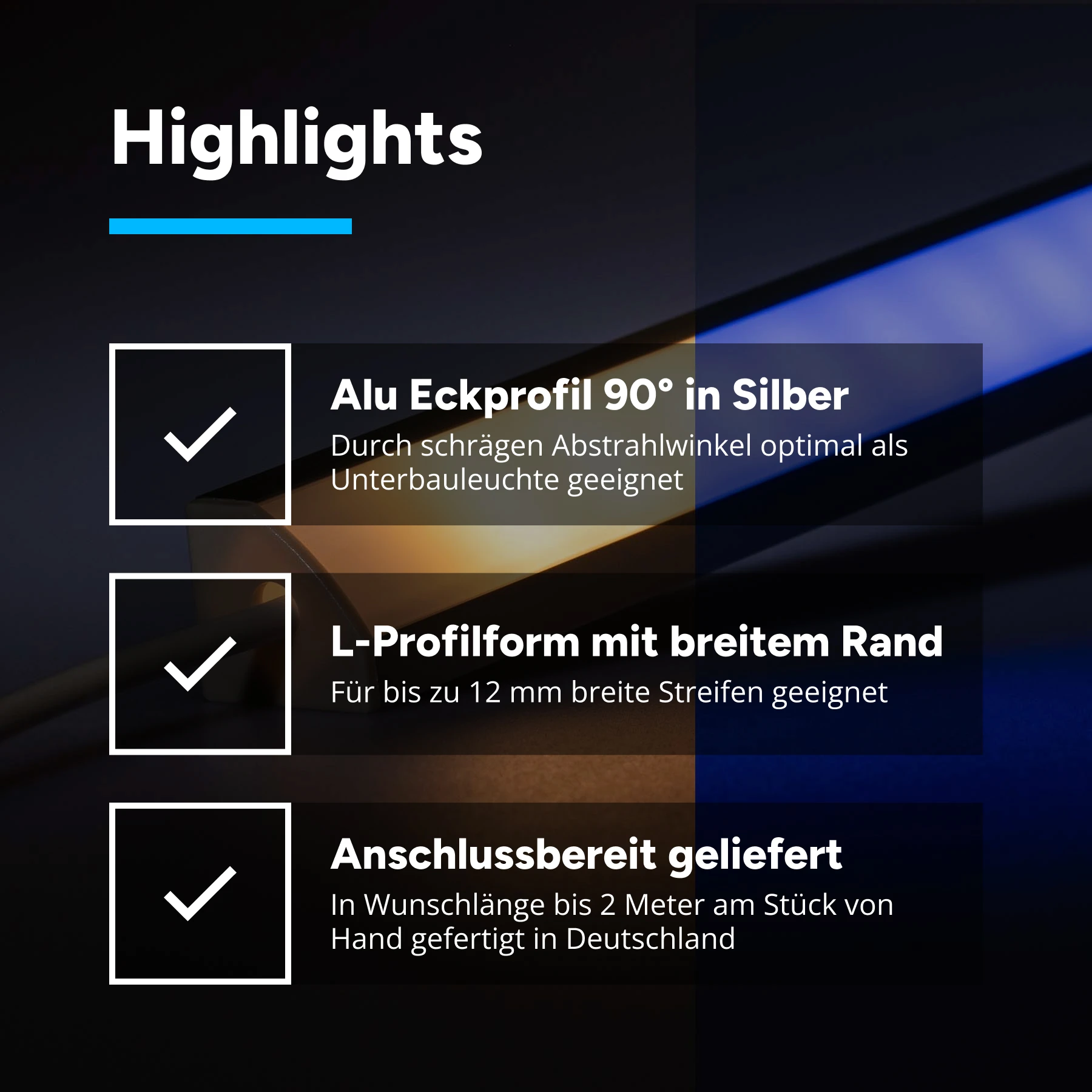 24V Aluminium LED Eckleiste - RGBWW (RGB + warmweiß) - diffuse Abdeckung - 33cm - 18 LEDs - 4 Watt - 360 Lumen - mit Ausgangskabel ( zum Anschluss einer weiteren LED- Leiste )