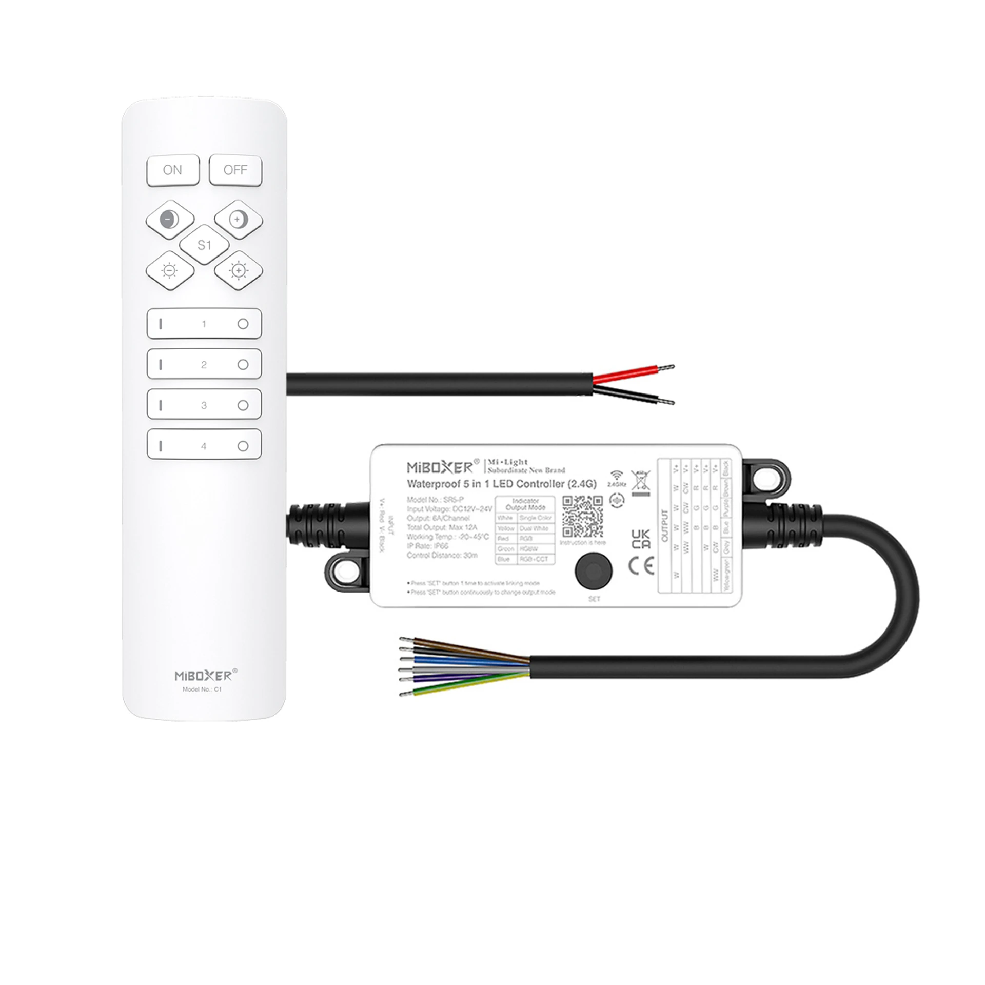 LED Funk Controller Set - 4 Zonen - 1 bis 2 Kanal - CCT - Fernbedienung (2,4 GHz) - IP66 wasserfest - 1 Zone = 1 Fernbedienung und 1 Controller