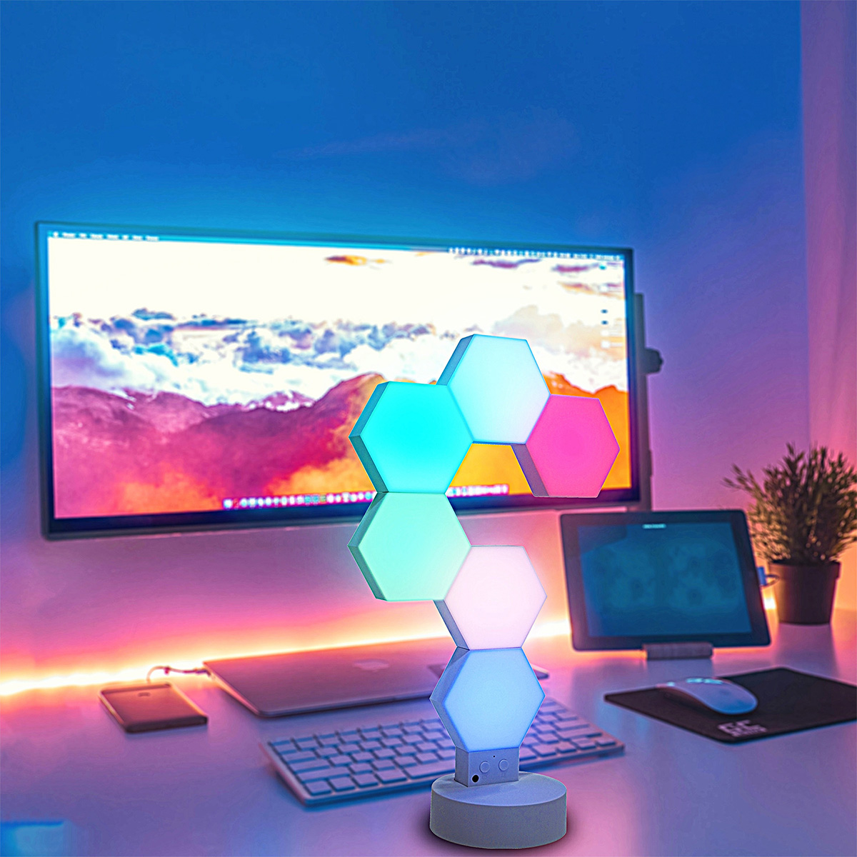 LED Desktop Panel Set - 6er Set - Tuya App - Sprachsteuerung über Alexa und Google Home