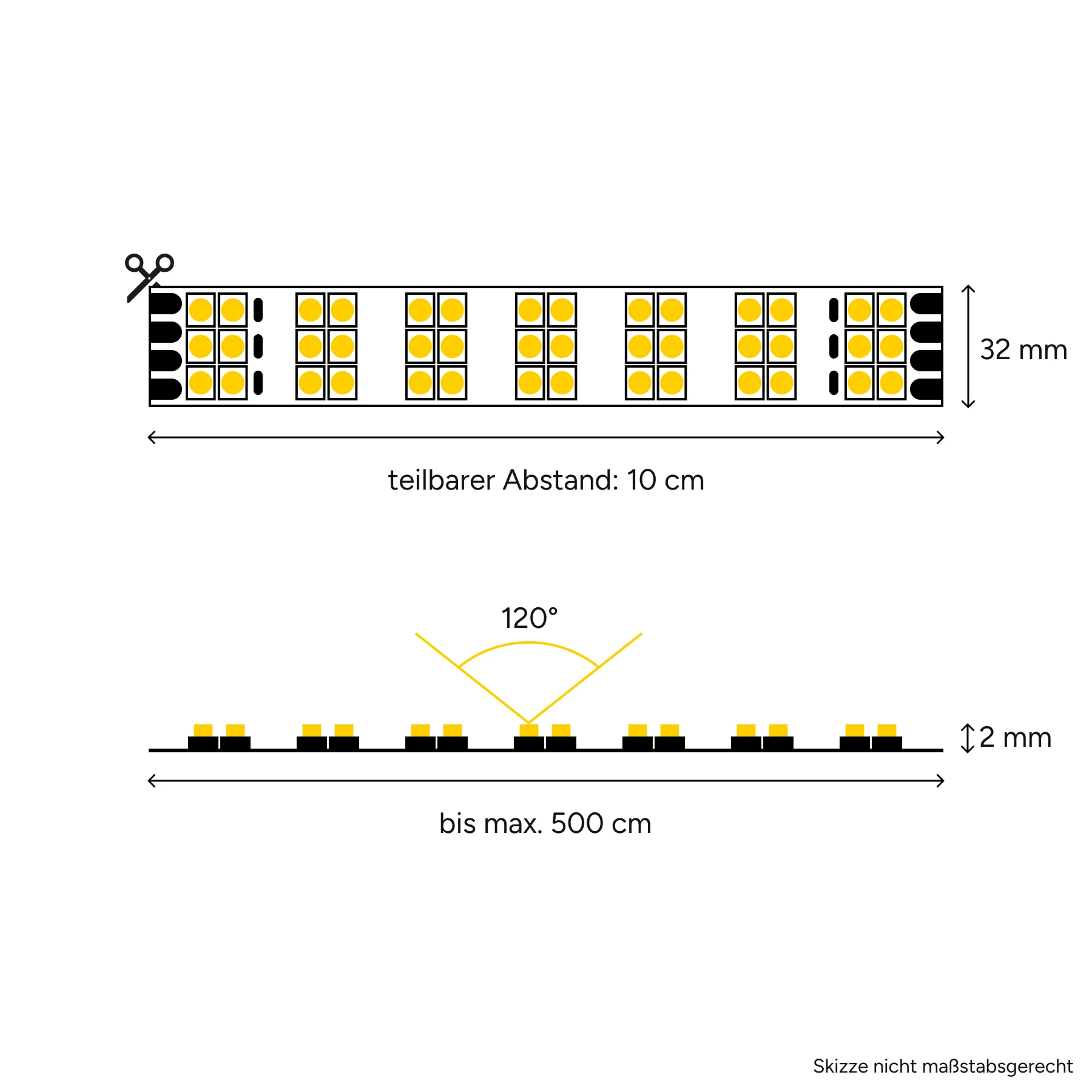 24V High Power LED Streifen - Farbtemperatur einstellbar - 420 LEDs je Meter - alle 10cm teilbar - 10 cm - 42 LED Chips - 2,9 Watt - 300 Lumen - 15cm Eingangskabel mit offenen Enden