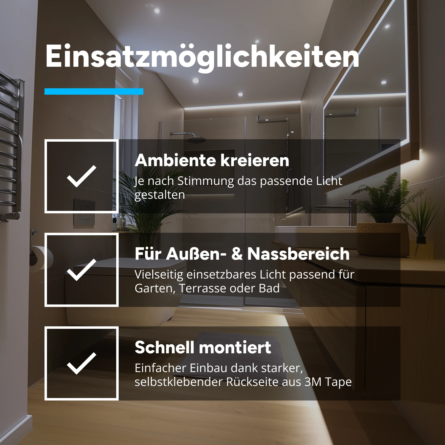 48V wasserfester LED Streifen - CCT - IP65 - 240 LEDs je Meter - alle 10cm teilbar - 20cm - 48 LED Chips - 2,1 Watt - 200 Lumen - 100cm Eingangskabel mit offenen Enden