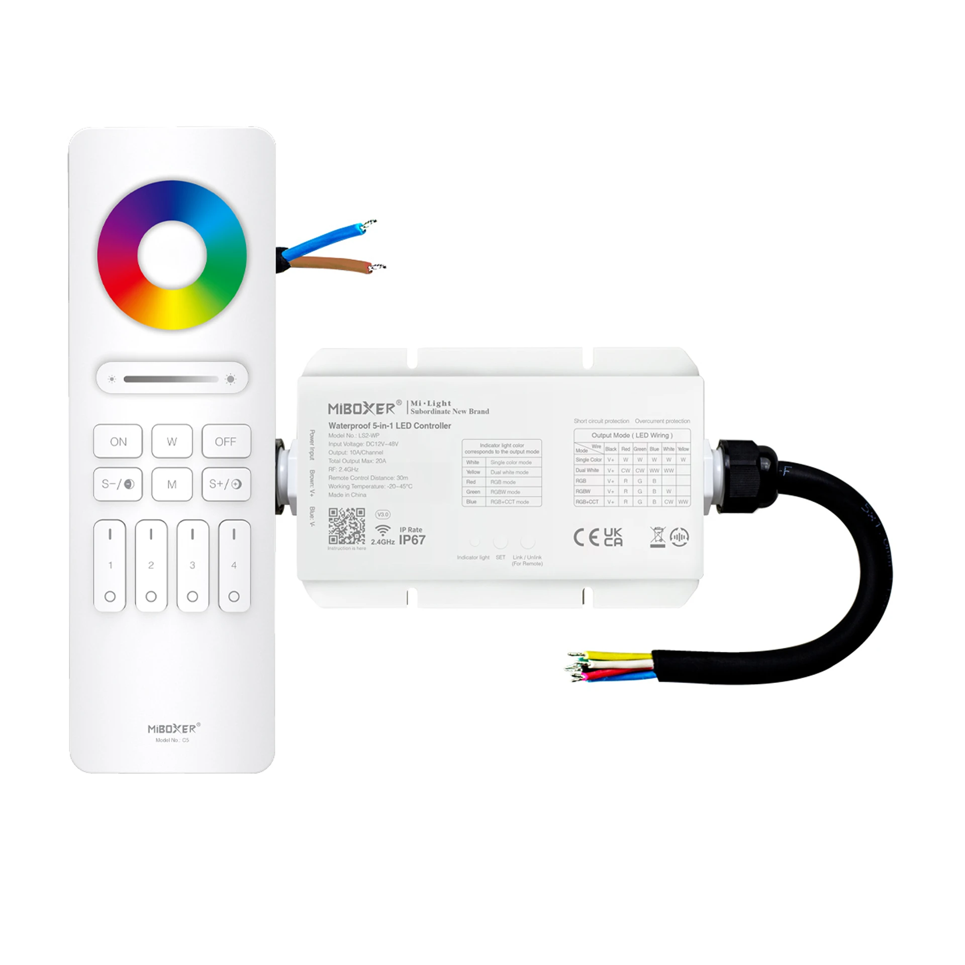 LED Funk Controller Set - 4 Zonen - 5 Kanal - RGB+CCT - Fernbedienung (2,4 GHz) - wasserfest  - IP67
