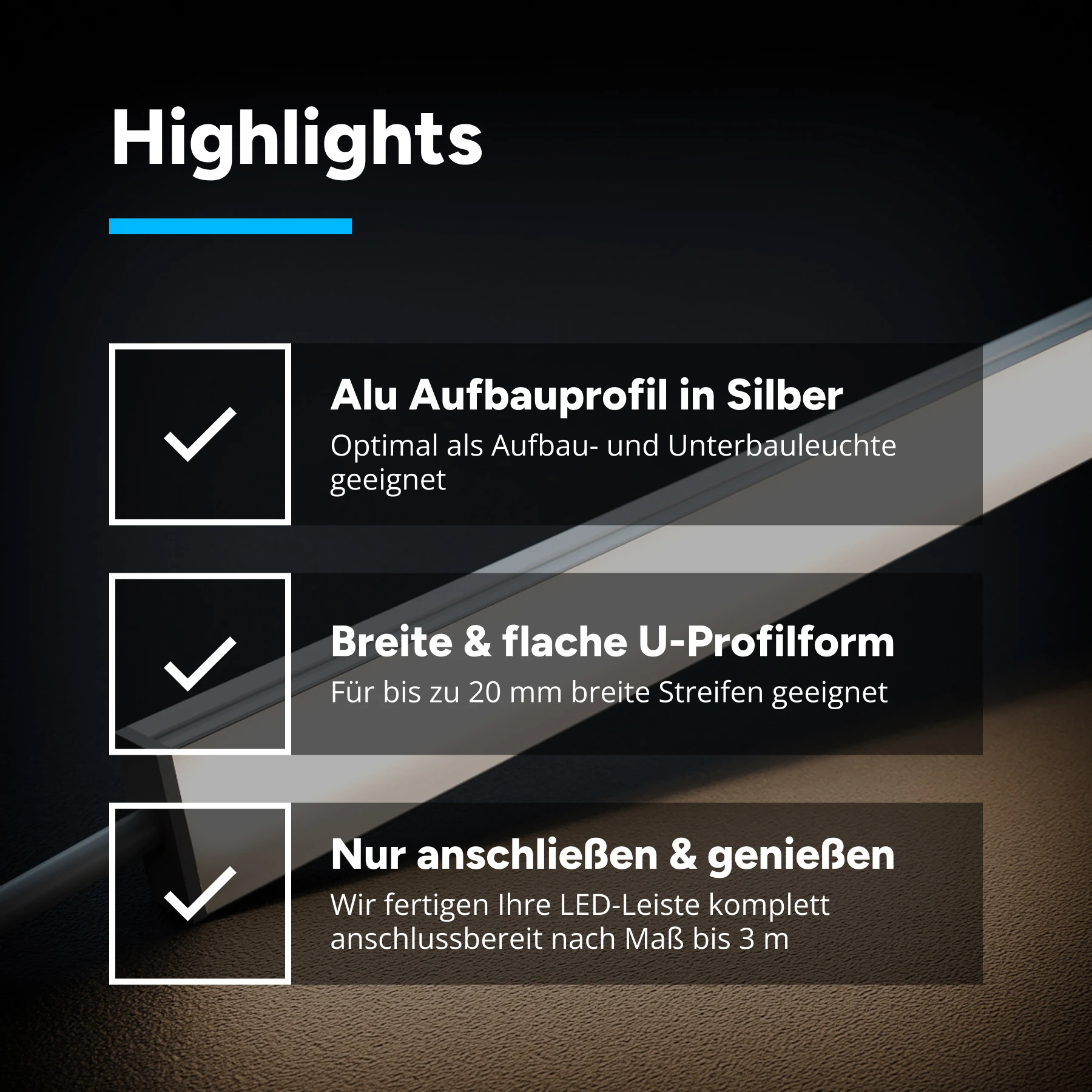 24V High Power Aluminium LED Leiste - warmweiß - diffuse Abdeckung - bis 3m Länge - 36cm - 79 High Power LEDs - 6,3 Watt - 1036 Lumen - kein Anschlußkabel zum Netzteil - mit Ausgangskabel ( zum Anschluss einer weiteren LED- Leiste )