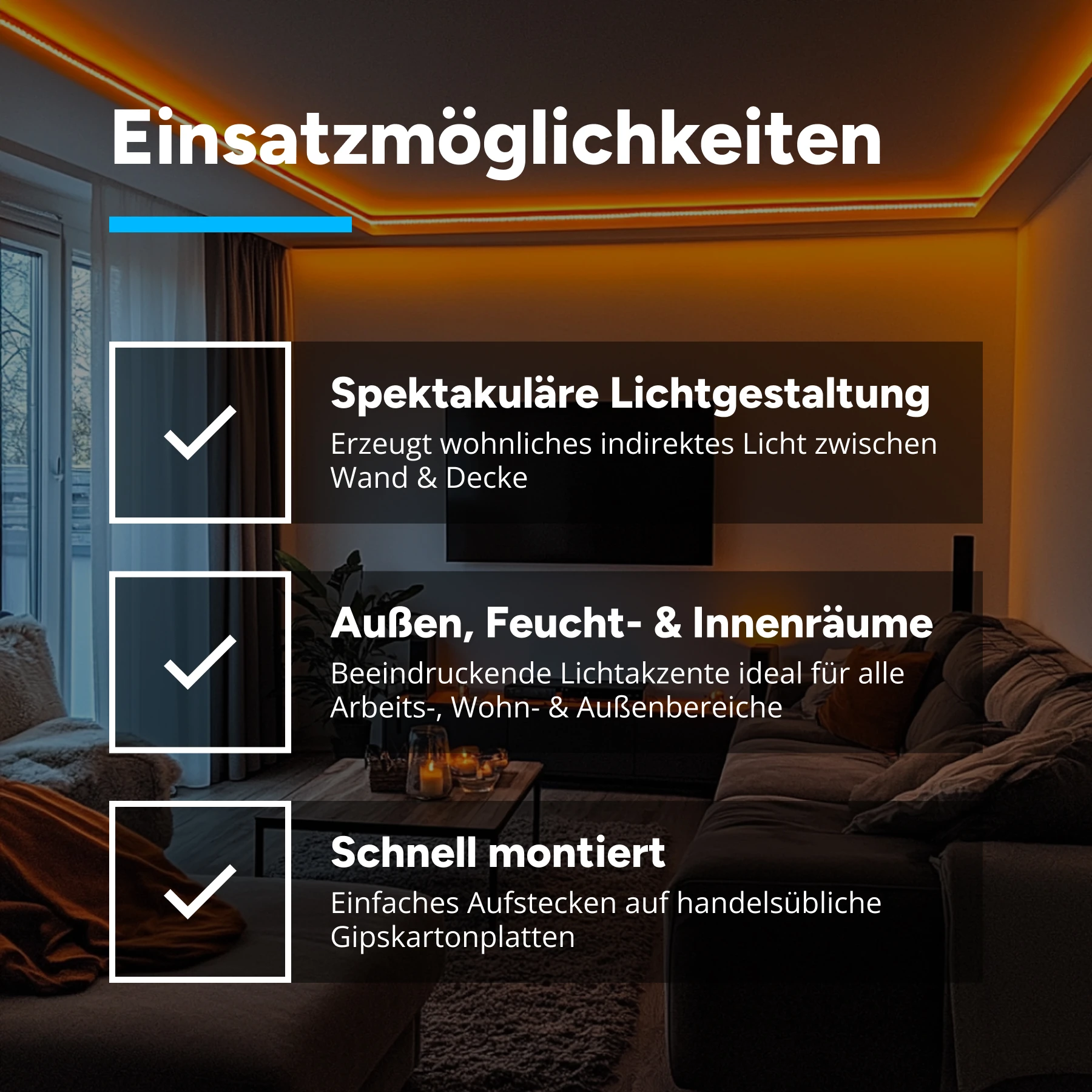 3m Aluminium Trockenbau Abschluss Profil mit 24V COB LED Streifen, Drywall End Weiß variabel - 2700K - 6000K ohne Netzteil und ohne Fernbedienung