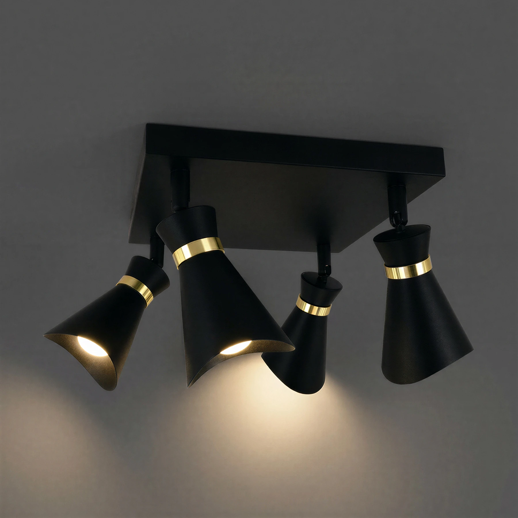 LORETA SPT 4 - Decken Spotleuchte in schwarz/gold - Lichtfarbe: individuell wählbar