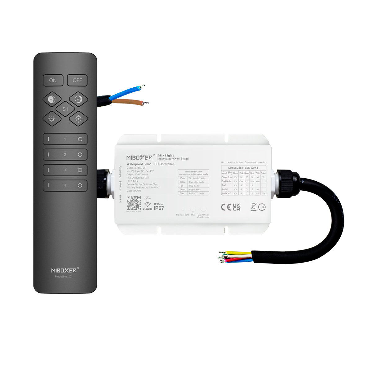 LED Funk Controller Set - 4 Zonen - 1 bis 2 Kanal - CCT - Fernbedienung (2,4 GHz) - IP67 wasserfest