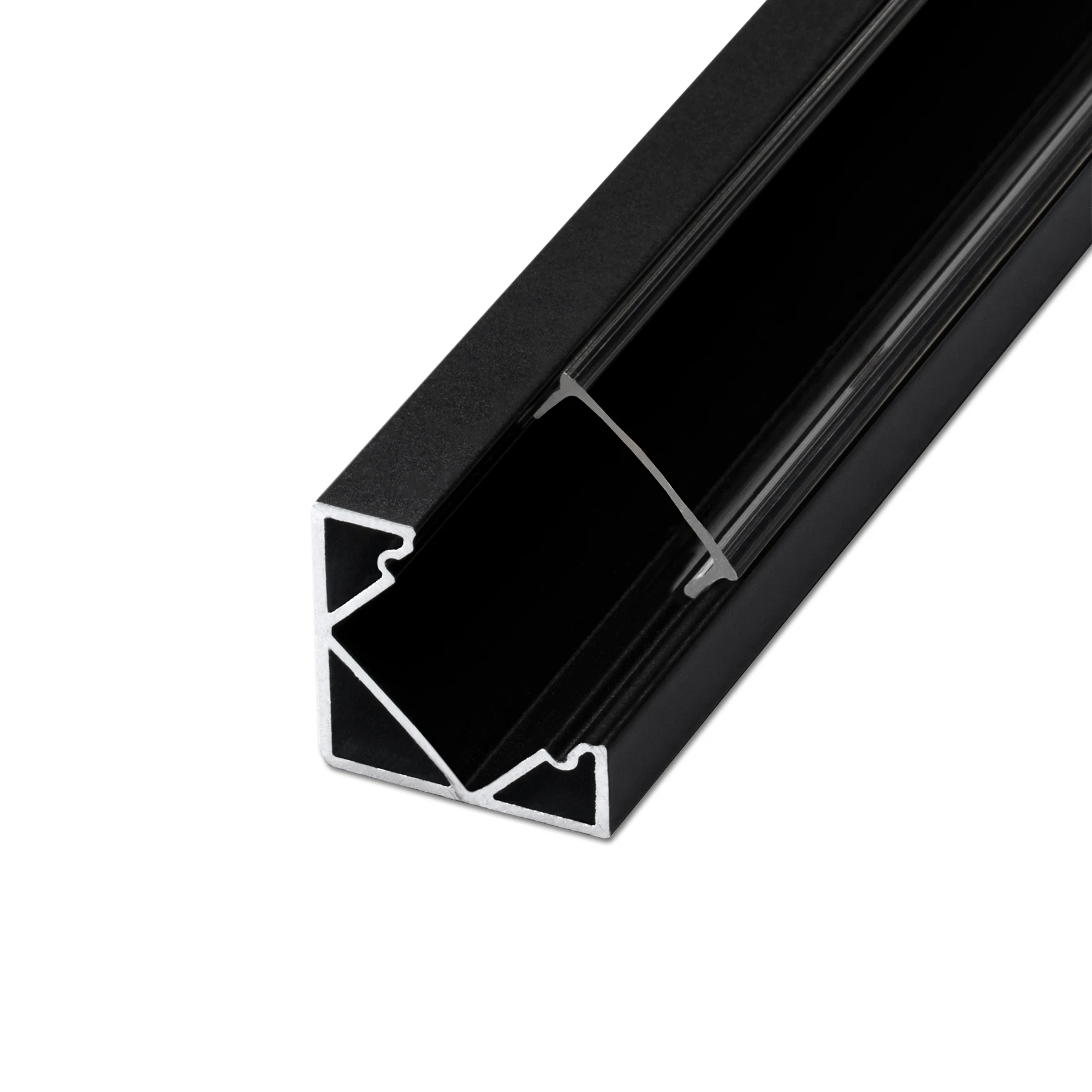 schwarzes Aluminium LED Eck Profil, 90°, 1,85 x 1,85 x 41cm - mit transparenter Abdeckung - ohne Endkappen