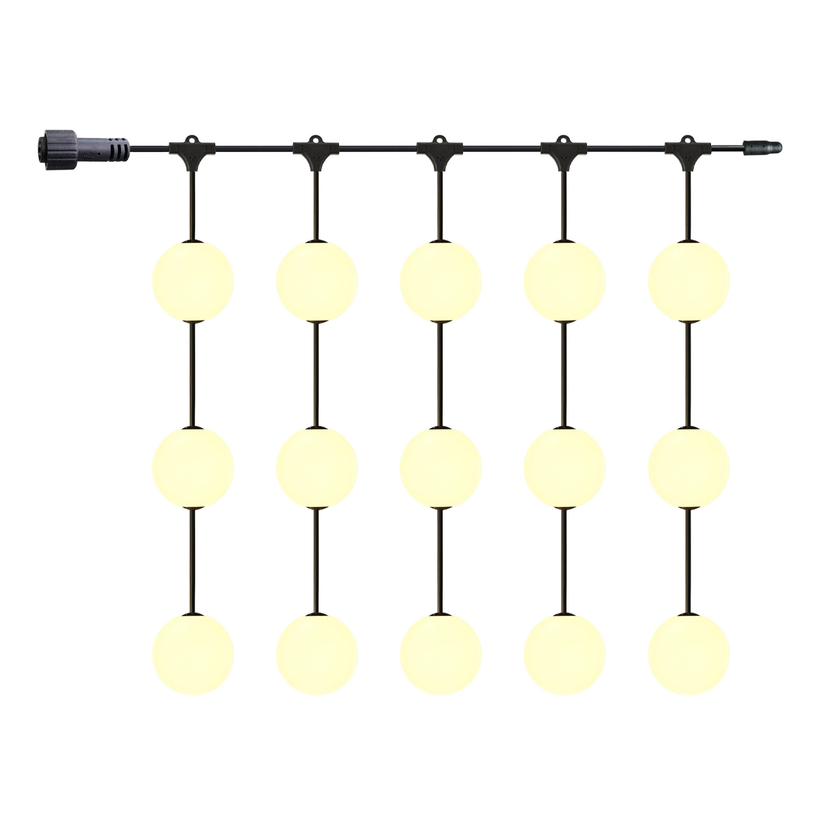 12V LED - Lichtervorhang mit 5x3 Lichtkugeln in 2,1m Länge - für Außen,warmweiß,wasserfest